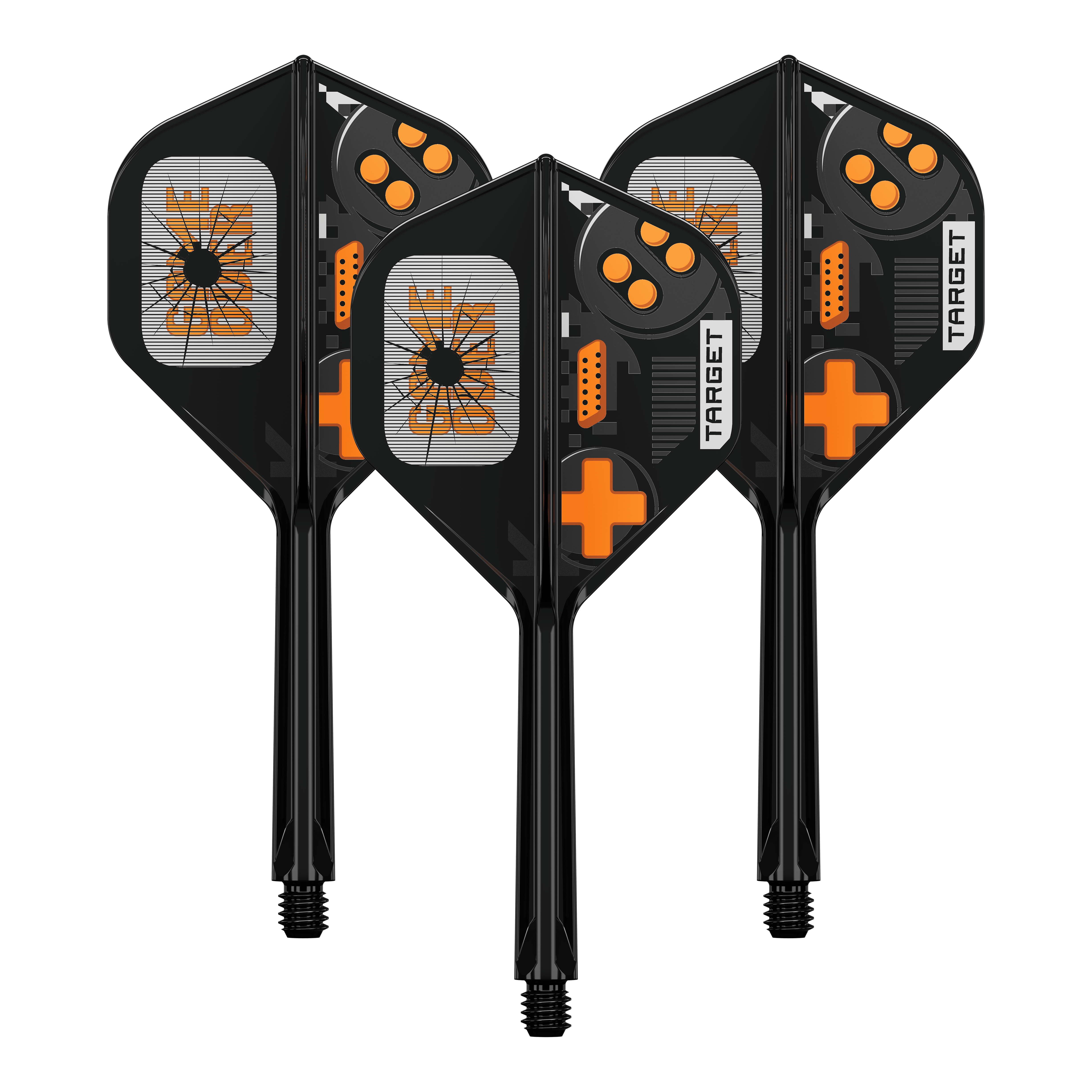 Target K-Flex Juego Terminado No2 Vuelos Estándar Das Bild zeigt das Produkt 410581_Target_K-Flex_GameOver_No2_Standard_Flights_33mm_1Set. Es ist wahrscheinlich ein Set von Dart-Flights oder ähnlichem Zubehör.