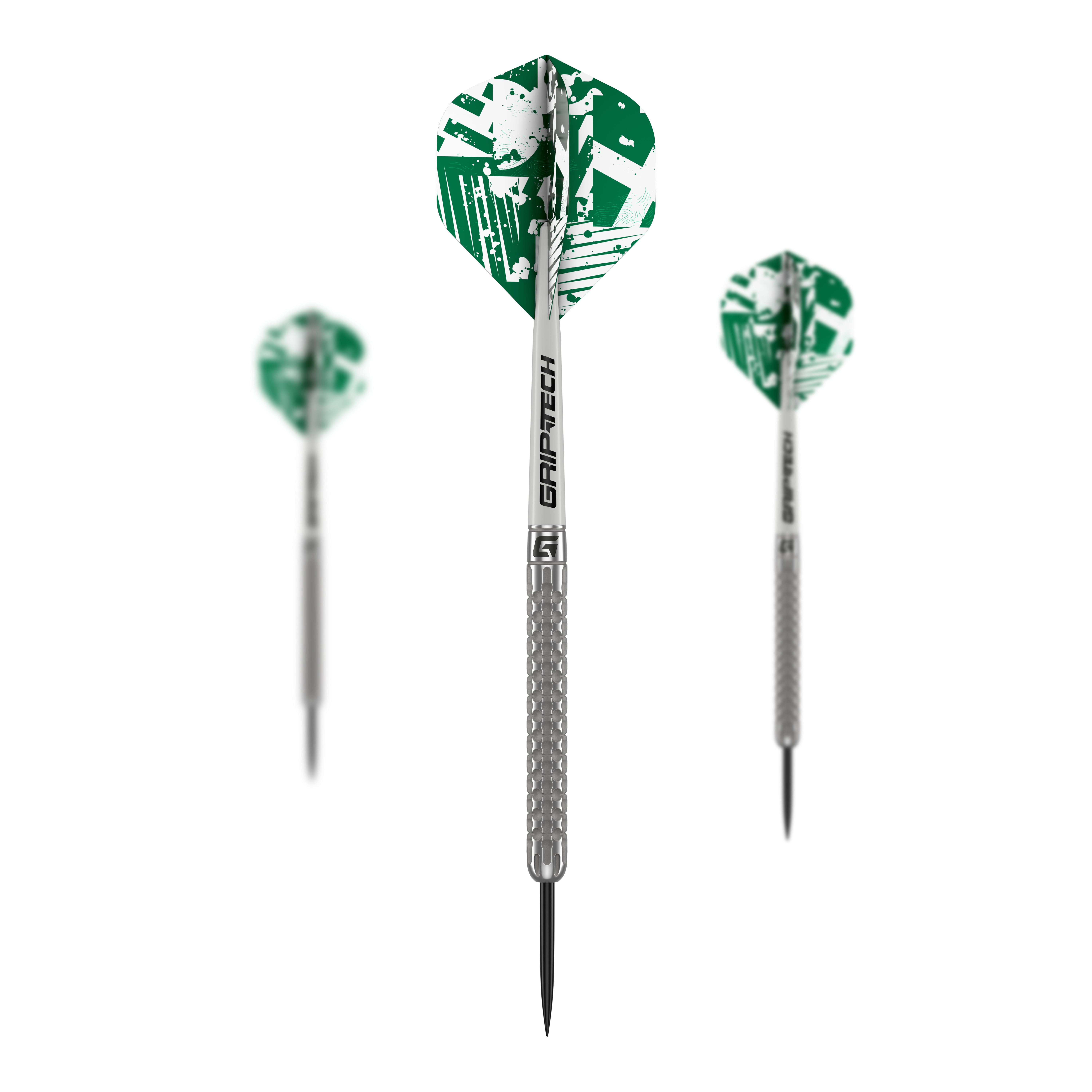 Dardos de acero de tungsteno GOAT Fairway V1 Hier wird das Set GOAT Fairway V1 Tungsten Steeldarts gezeigt. Die Komponenten liegen geordnet beieinander.