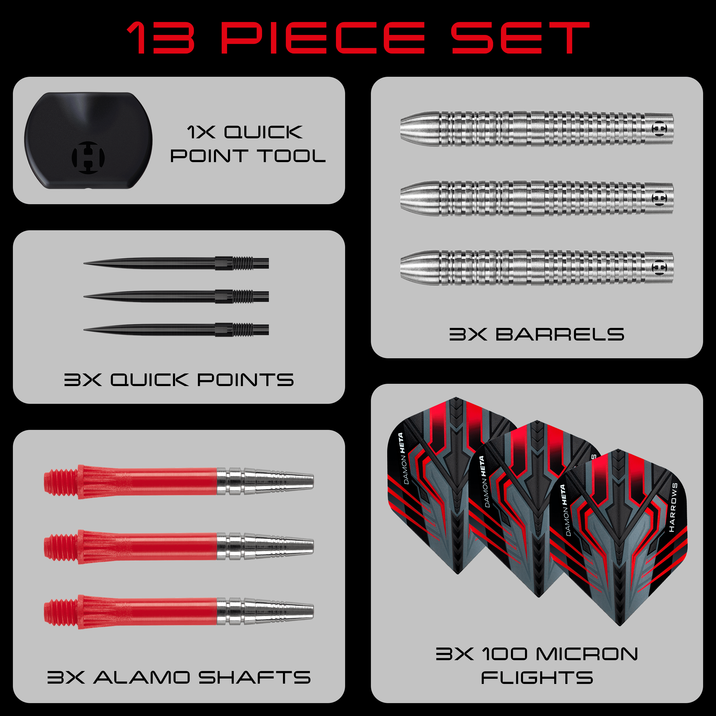 Dardos de acero Harrows Damon Heta Natural Quick Point Das Bild zeigt die Harrows Damon Heta Natural Quick Point Steeldarts mit 23 Gramm. Diese Darts sind speziell für Präzision und Kontrolle entwickelt.