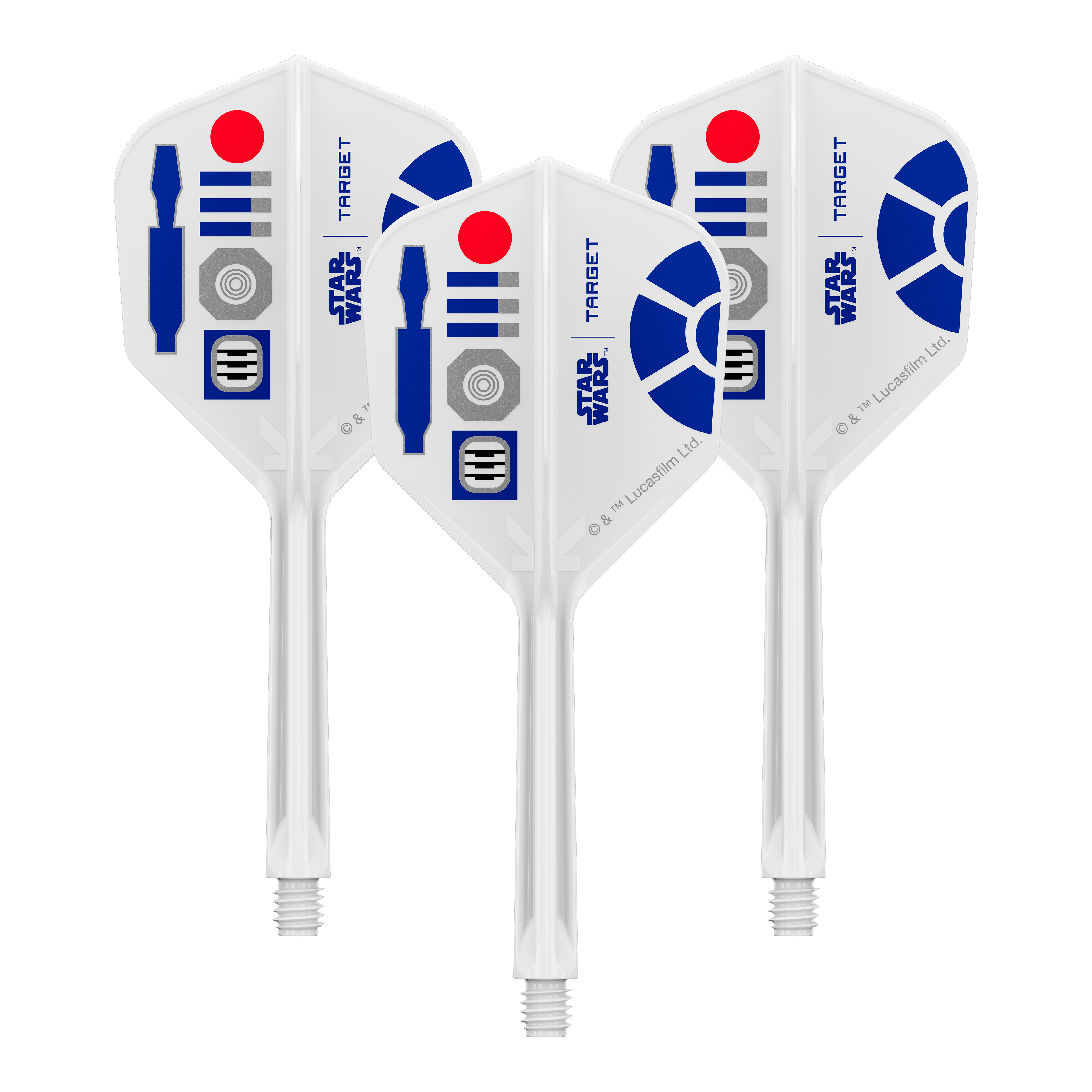 Zu sehen ist ein Produkt mit dem Dateinamen 410512_Target_StarWars_KFlex_R2D2_No6_Flights_Medium_33mm_1Set. Vermutlich handelt es sich dabei um ein Set von Dart-Flights mit Star Wars Thema.