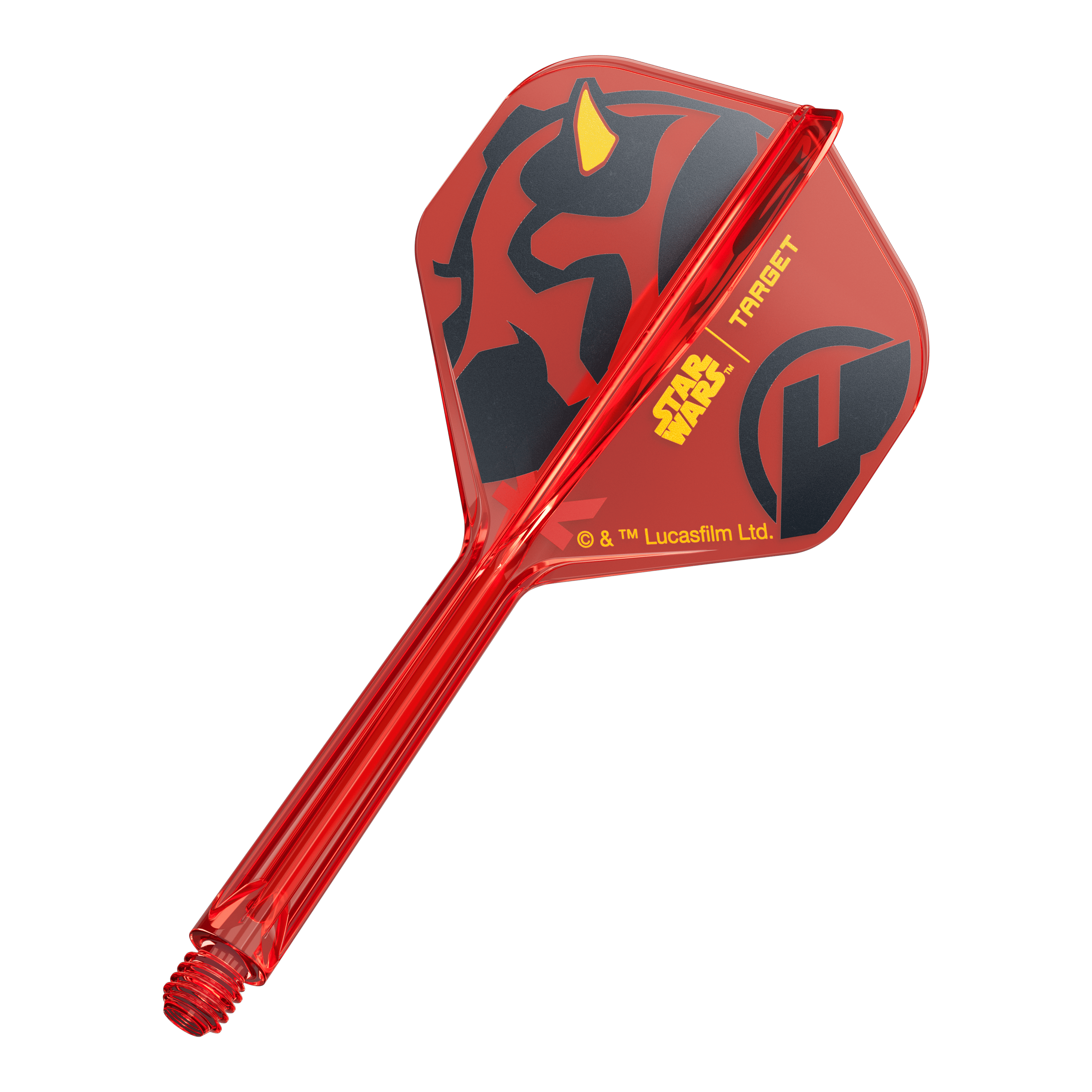 Target Star Wars K-Flex Darth Maul No. 2 Vuelos Estándar Ein Dart-Flight aus der Star Wars KFlex Darth Maul No2 Serie ist abgebildet. Das Produkt hat eine mittlere Länge von 33 mm.