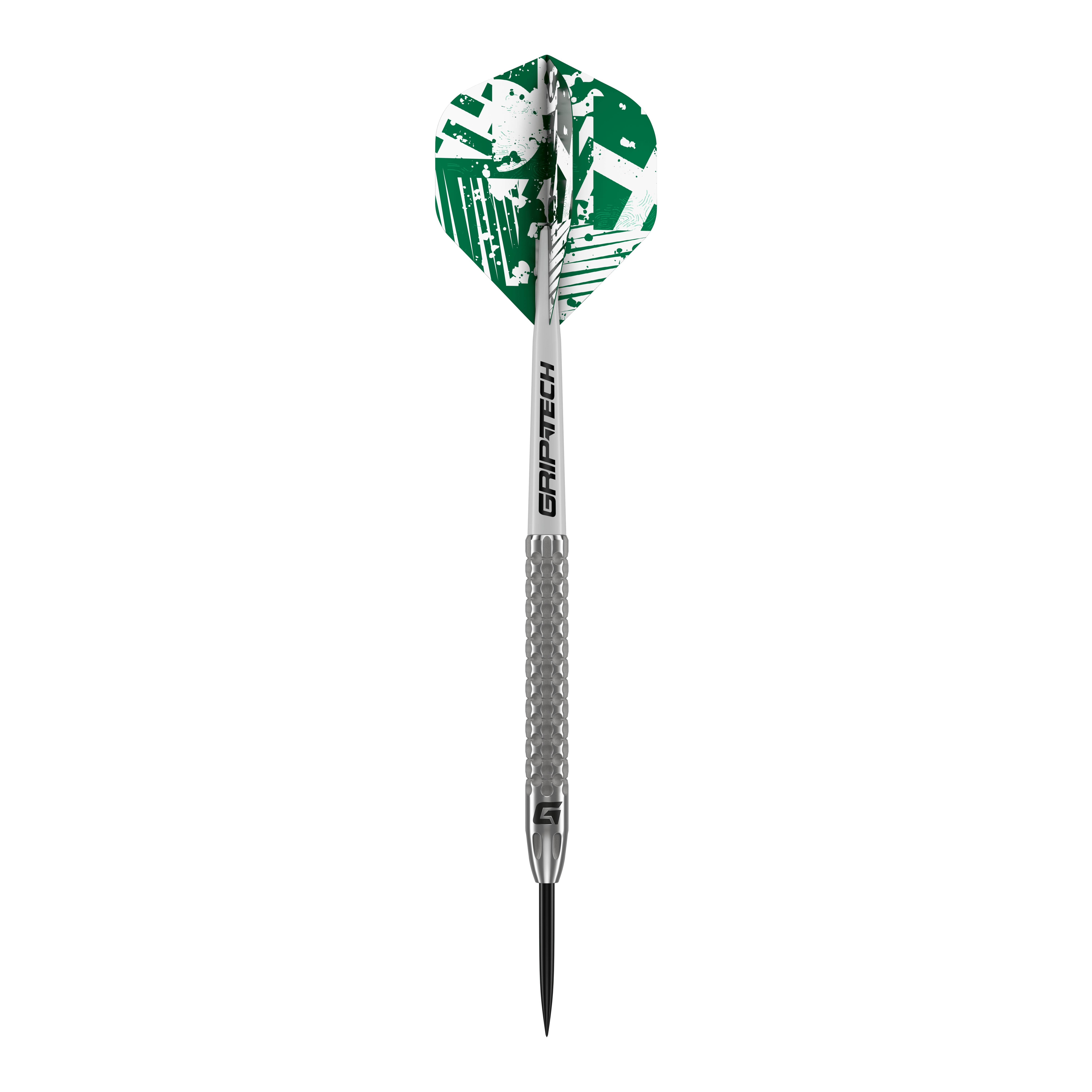 Dardos de acero de tungsteno GOAT Fairway V2 Das Bild zeigt einen GOAT Fairway V2 Tungsten Steeldart. Der Dart hat eine silberne Spitze und Schaft sowie grüne Flights mit weißem Muster.