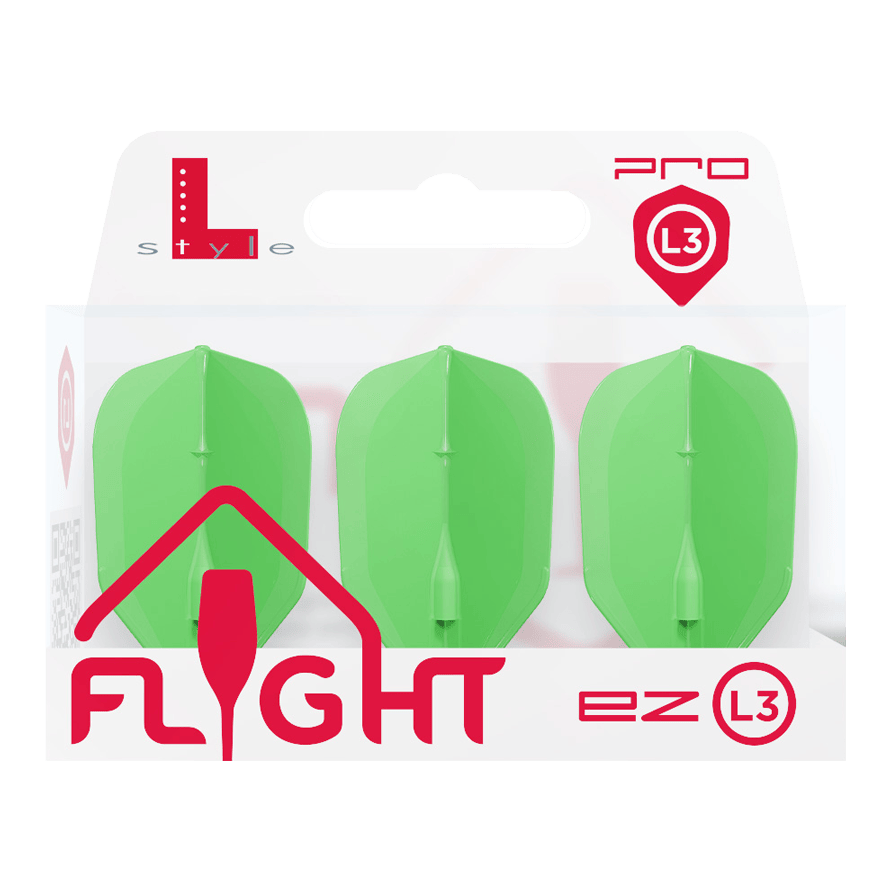 Vuelos L-L-Style3EZ Zwei Dart-Flights mit klassischer Standardform liegen auf dem Bilduntergrund. Die Kanten sind gleichmäßig.