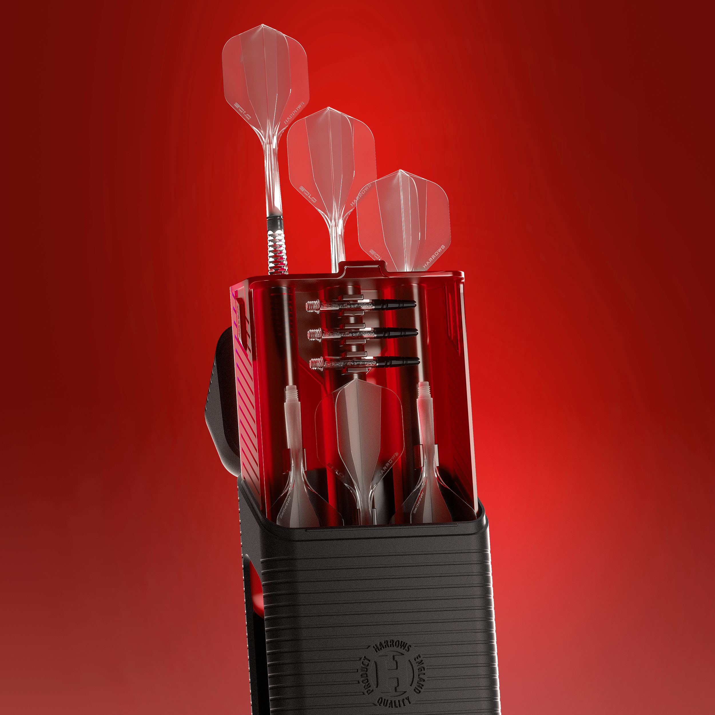 Estuche para dardos Harrows Vault Das Bild zeigt ein Produkt mit dem Dateinamen HRT18710_Harrows_Vault_Dartcase_Rot_H3. Es handelt sich vermutlich um ein Dartcase oder eine ähnliche Aufbewahrung.