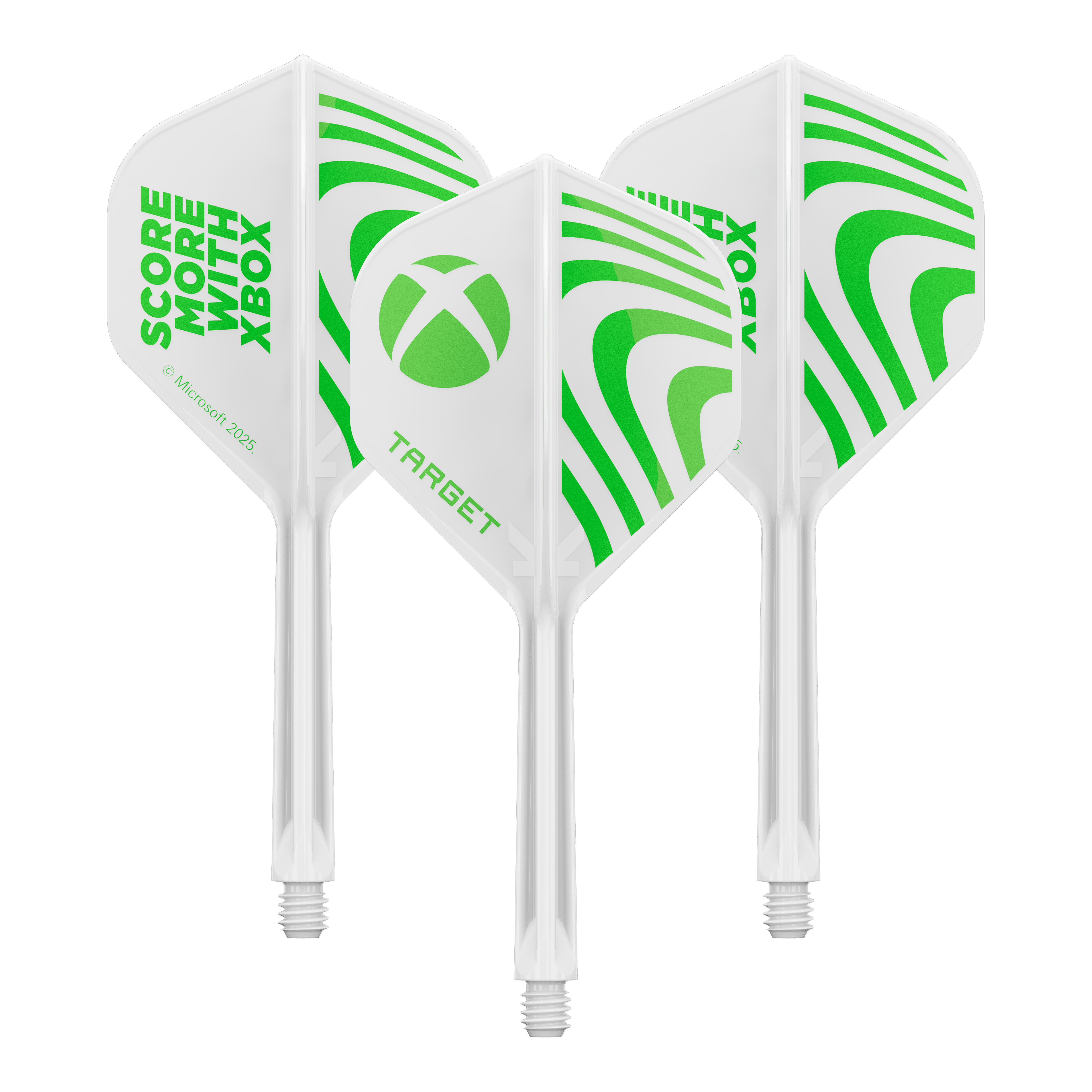 Plumas estándar Target Xbox K-Flex No2 - Blancas Ein Produktbild mit dem Dateinamen 410612_Target_Xbox_KFlex_No2_Standard_Flights_33mm_1Set. Es handelt sich wahrscheinlich um ein Set vom Dartzubehör.