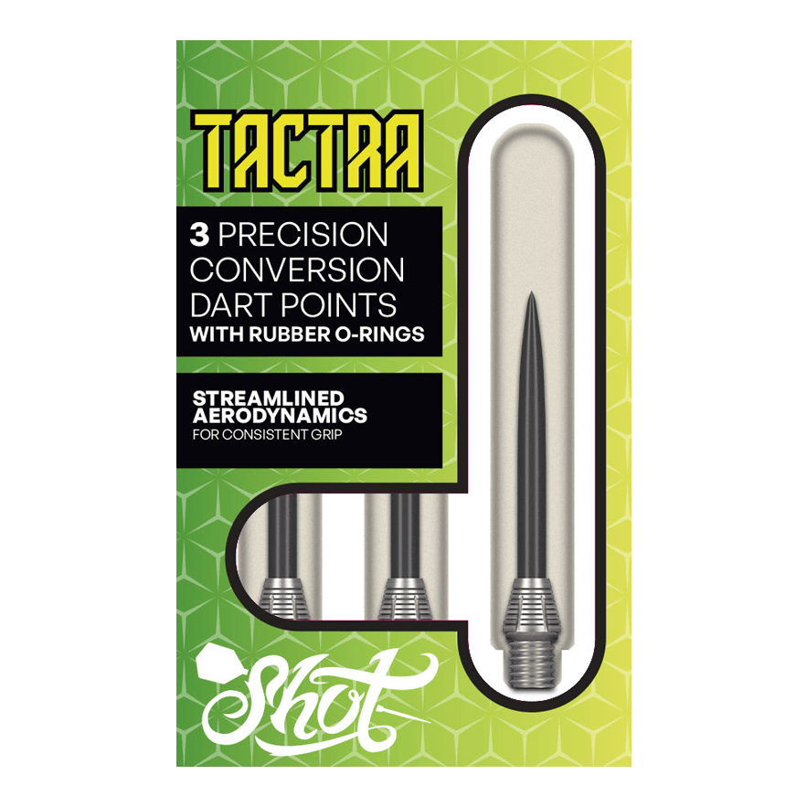 Puntos de conversión Shot Tactra - 34 mm Hier sieht man die Shot Tactra Conversion Points - 34 mm. Sie bieten eine praktische Lösung für Dartspieler, die flexibel wechseln möchten.