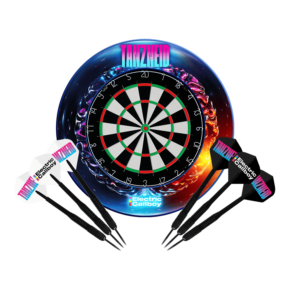 Juego de diana y marco de acero eléctrico Callboy Tanzneid Gezeigt wird das Electric Callboy Tanzneid Steeldartboard und Surround Bundle. Das Set beinhaltet eine Dartscheibe und Umrandung.