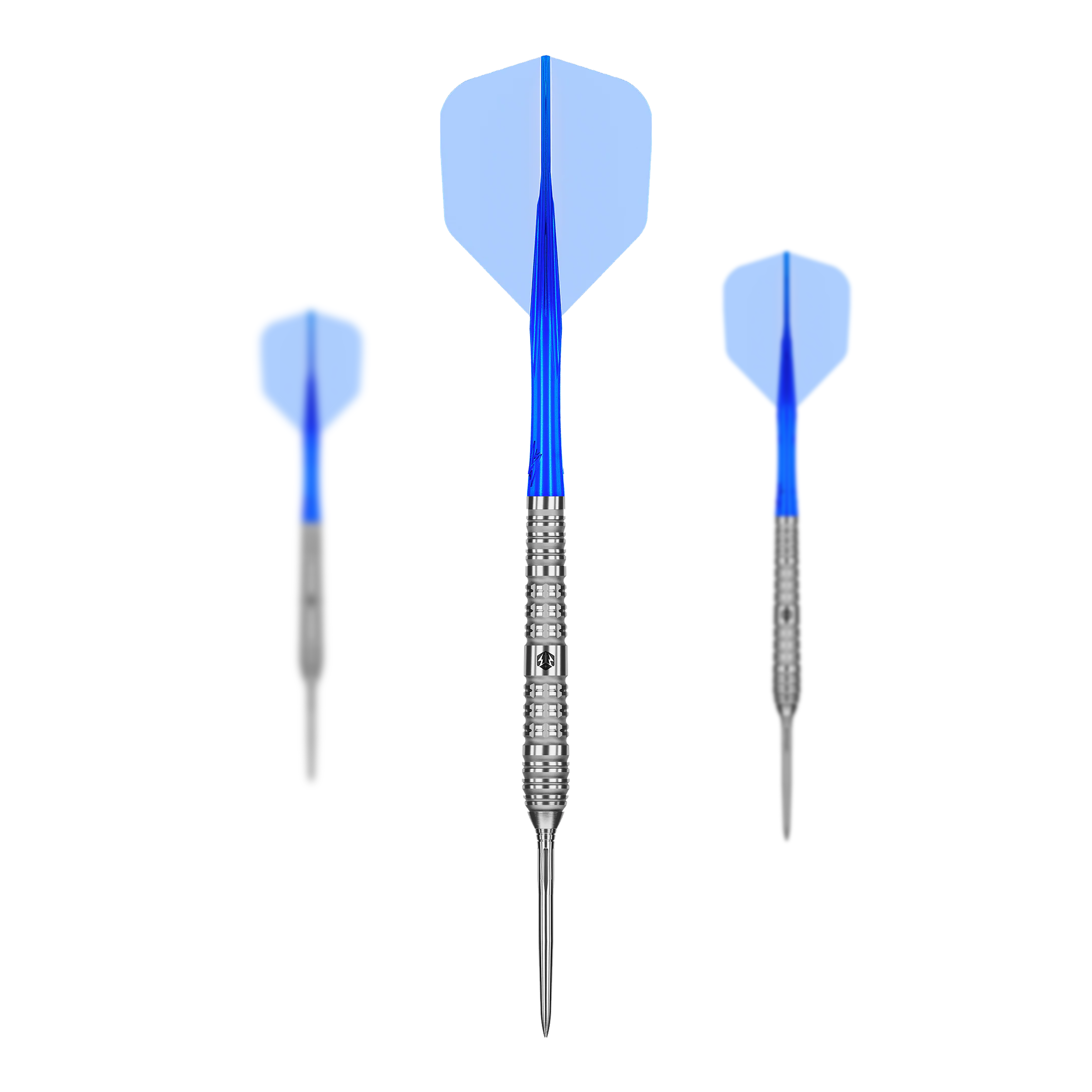 Dardos de acero Caliburn Rix EZ-EVO R4 Das Foto zeigt die Caliburn Rix EZ-EVO R4 Steeldarts als Set. Der Fokus liegt auf dem Aussehen und der Anordnung der Darts.