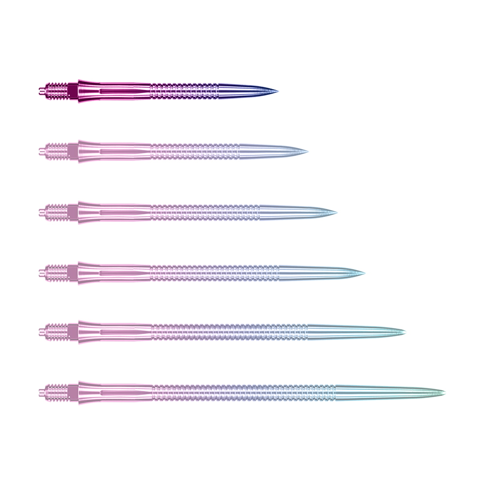 Puntas de dardo Caliburn EZ-EVO - Ranuradas - Arcoíris Das Bild zeigt eine einzelne EVO205 Caliburn EZ-EVO Dartspitze Grooved Rainbow 28mm. Die Spitze hat eine auffällige Regenbogenfarbe und eine gerillte Oberfläche.