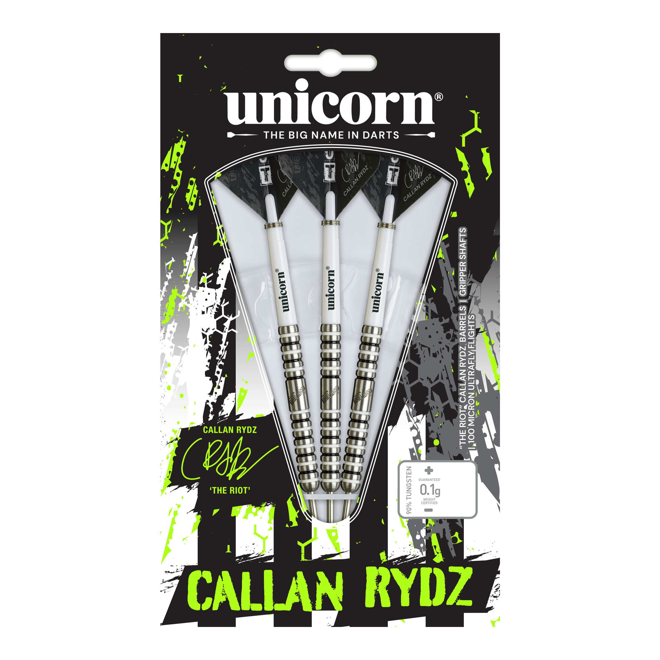 Dardos de acero Unicorn Callan Rydz The Riot Fase 2 Das Bild zeigt einen Steeldart aus der Callan Rydz The Riot Phase2 Serie. Es handelt sich um einen hochwertigen Dartpfeil für ambitionierte Spieler.