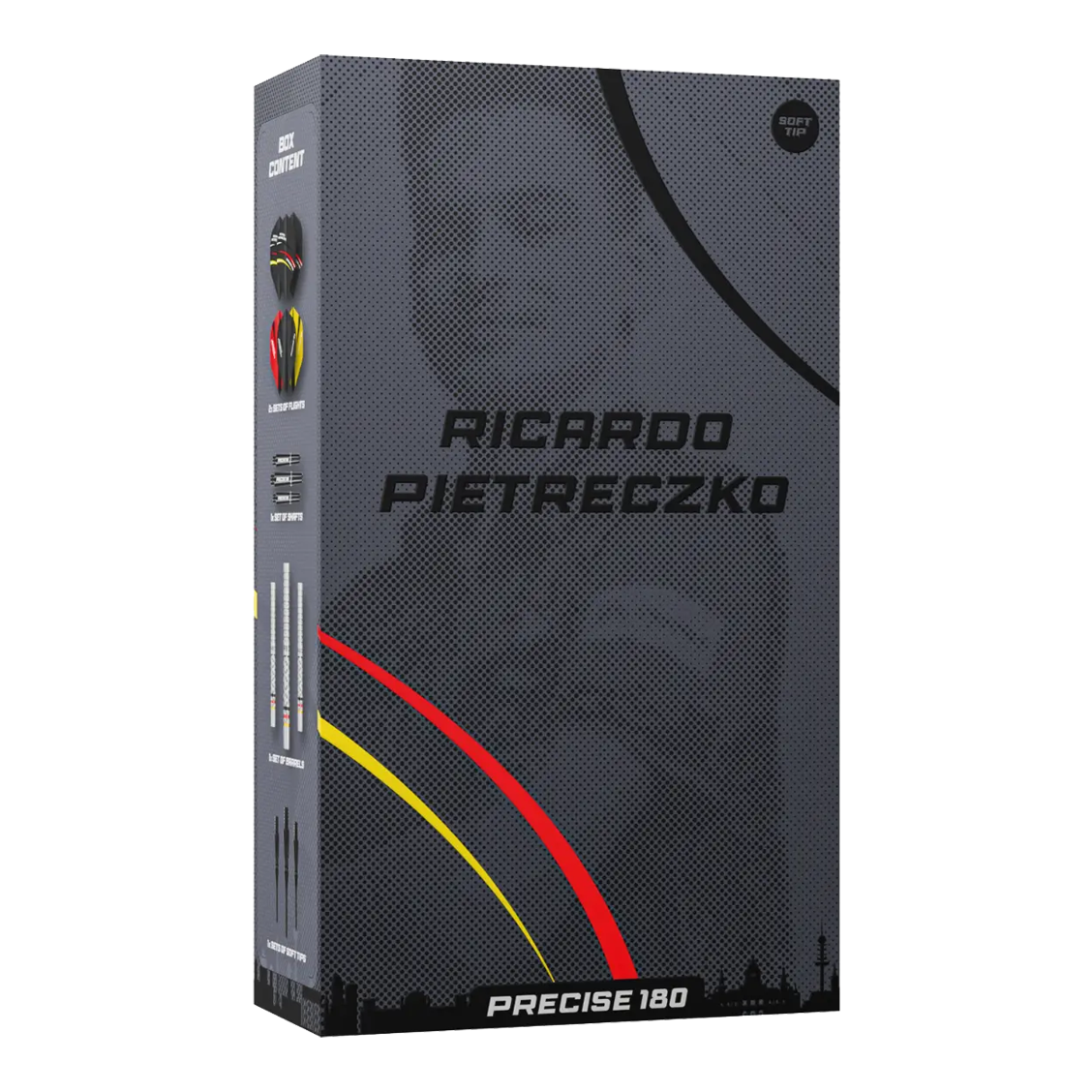 Dardos blandos Precise 180 Ricardo Pietreczko GEN1 Abgebildet sind die Precise 180 Ricardo Pietreczko GEN1 Softdarts. Sie eignen sich ideal für Präzisionswürfe im Softdart-Bereich.