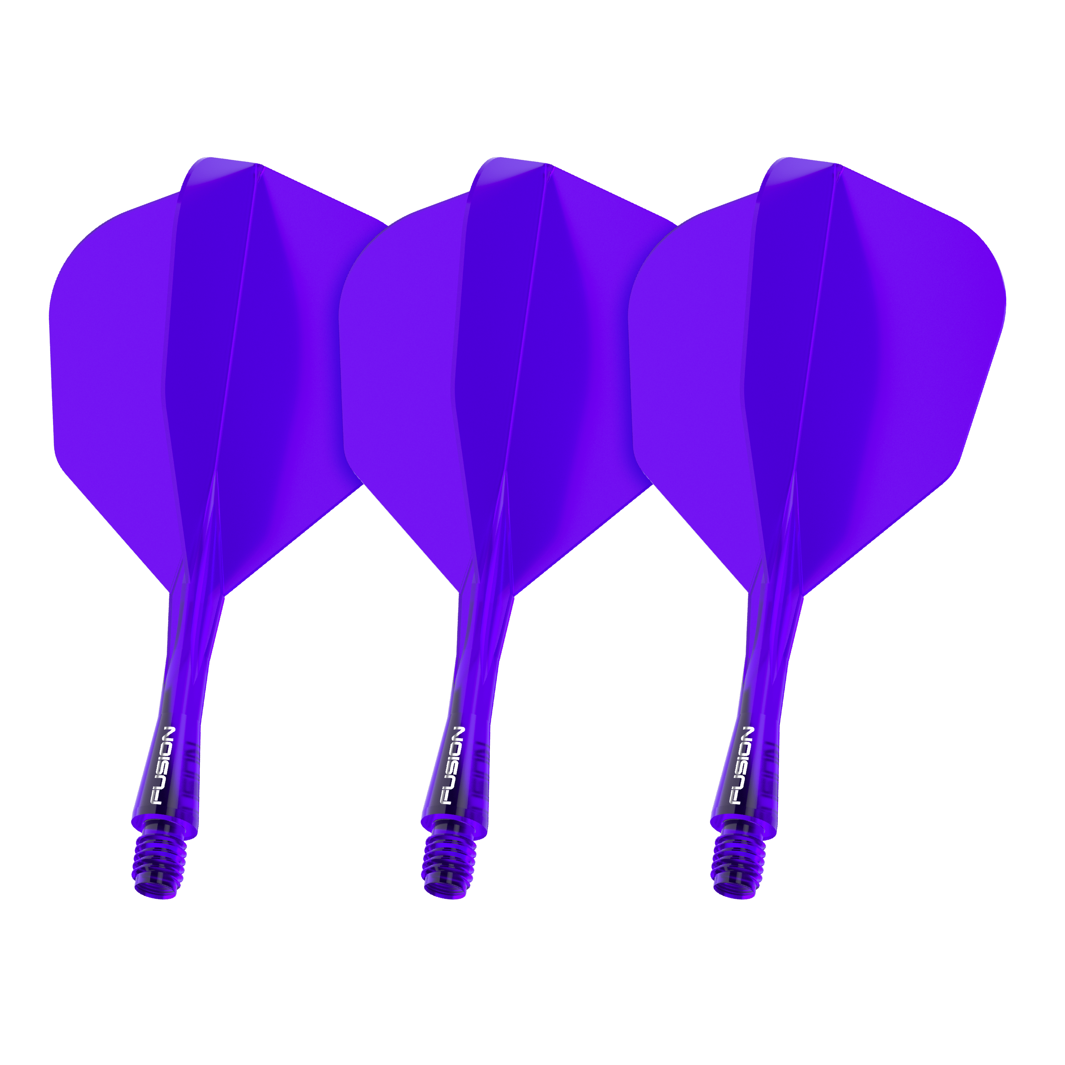 Zu sehen ist das Winmau Fusion Flight Shaft System No6 in Lila, 22mm, als 1 Set. Es ist ein lilafarbenes Dartzubehör zum Austausch an Dartpfeilen.