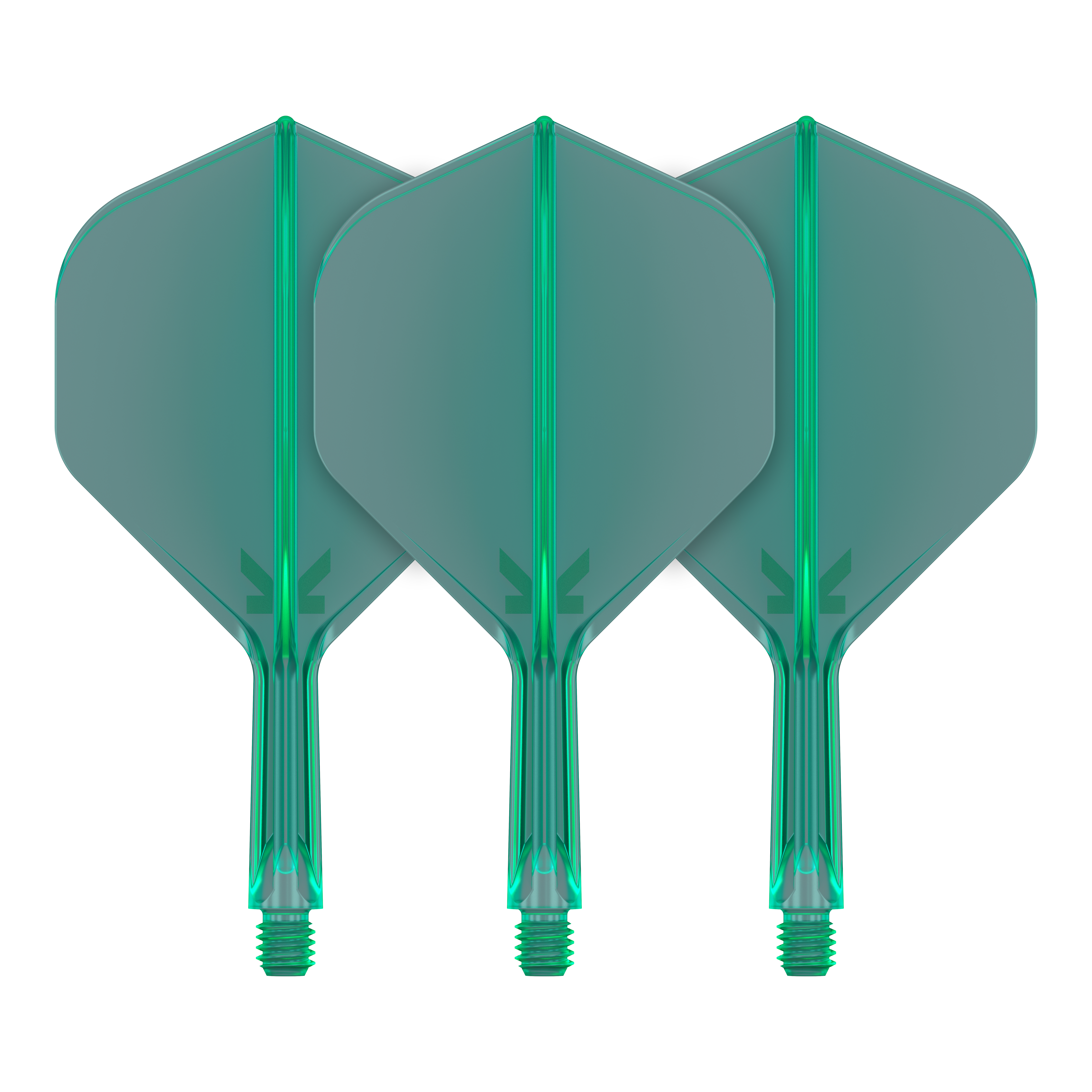 Sistema de vuelo estándar Target K-Flex No2 - Verde In der Aufnahme werden Dart-Flights mit klarer Linienführung gezeigt. Zwei Flights sind im Bild nebeneinander positioniert.