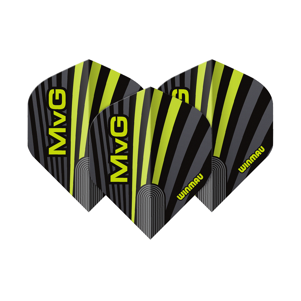 Vuelos estándar Winmau Prism Delta MvG Gris Verde No. 2 Abgebildet sind die Winmau Prism Delta MvG Grey Green No2 Standard Flights. Diese Dart-Flights haben ein graues und grünes Design.