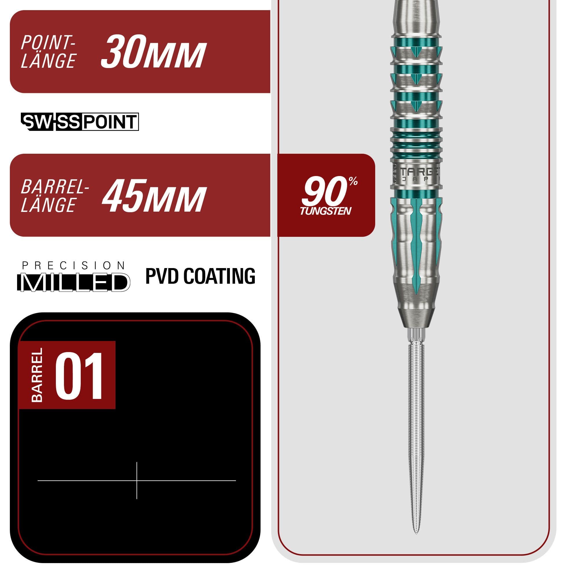 Dardos de acero Target Japan Black Marque Pierce Swiss Point Zu sehen sind die Target Japan Black Marque Pierce Swiss Point Steeldarts. Die Darts überzeugen durch ihr modernes Design.