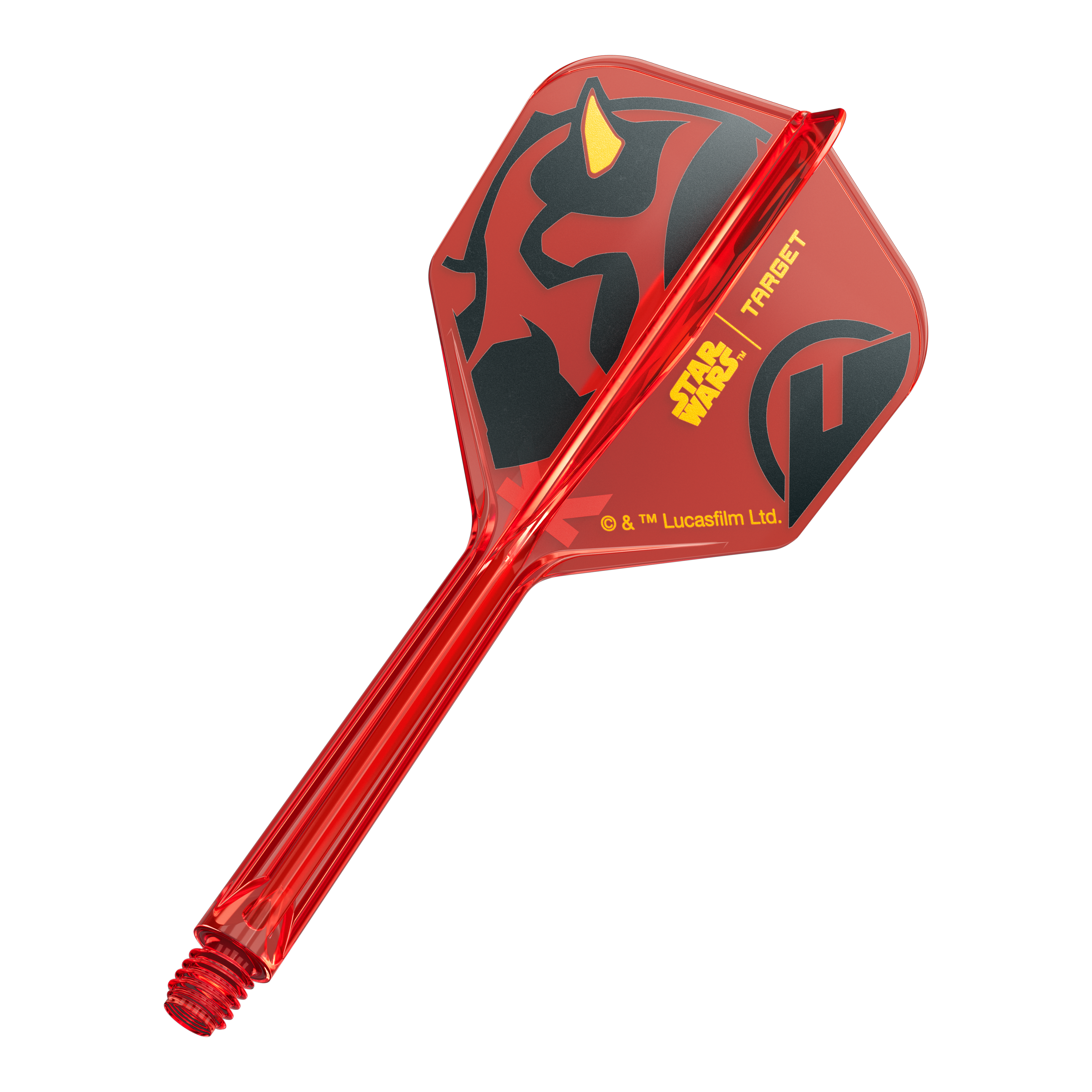 Ein einzelner Dartflight mit dem Titel '410522_Target_StarWars_KFlex_DarthMaul_No6_Flights_Medium_33mm_1'. Das Bild zeigt ein Star Wars Motiv im Darth Maul Design in mittlerer Größe.