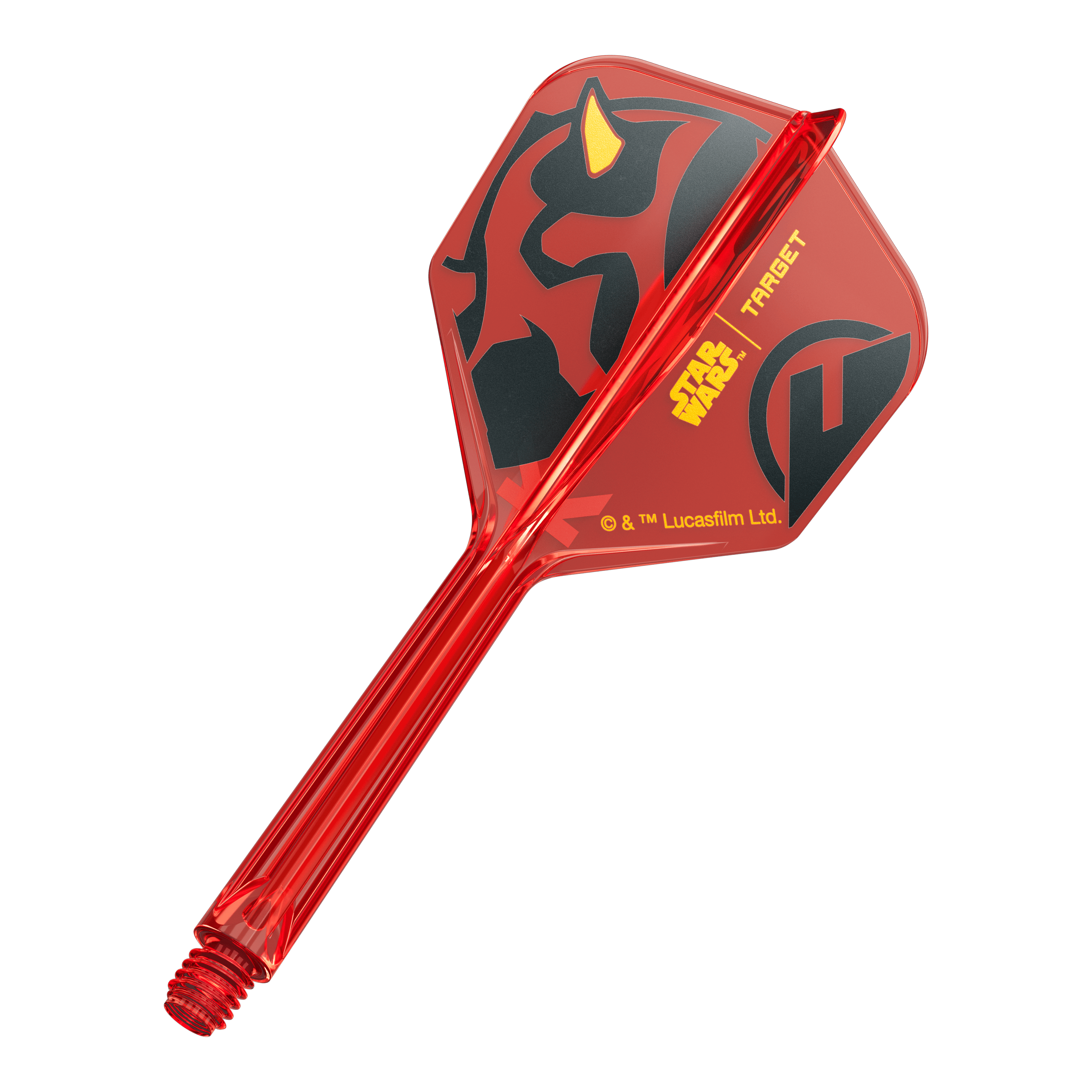 Vuelos Target Star Wars K-Flex Darth Maul No. 6 Ein einzelner Dartflight mit dem Titel '410522_Target_StarWars_KFlex_DarthMaul_No6_Flights_Medium_33mm_1'. Das Bild zeigt ein Star Wars Motiv im Darth Maul Design in mittlerer Größe.
