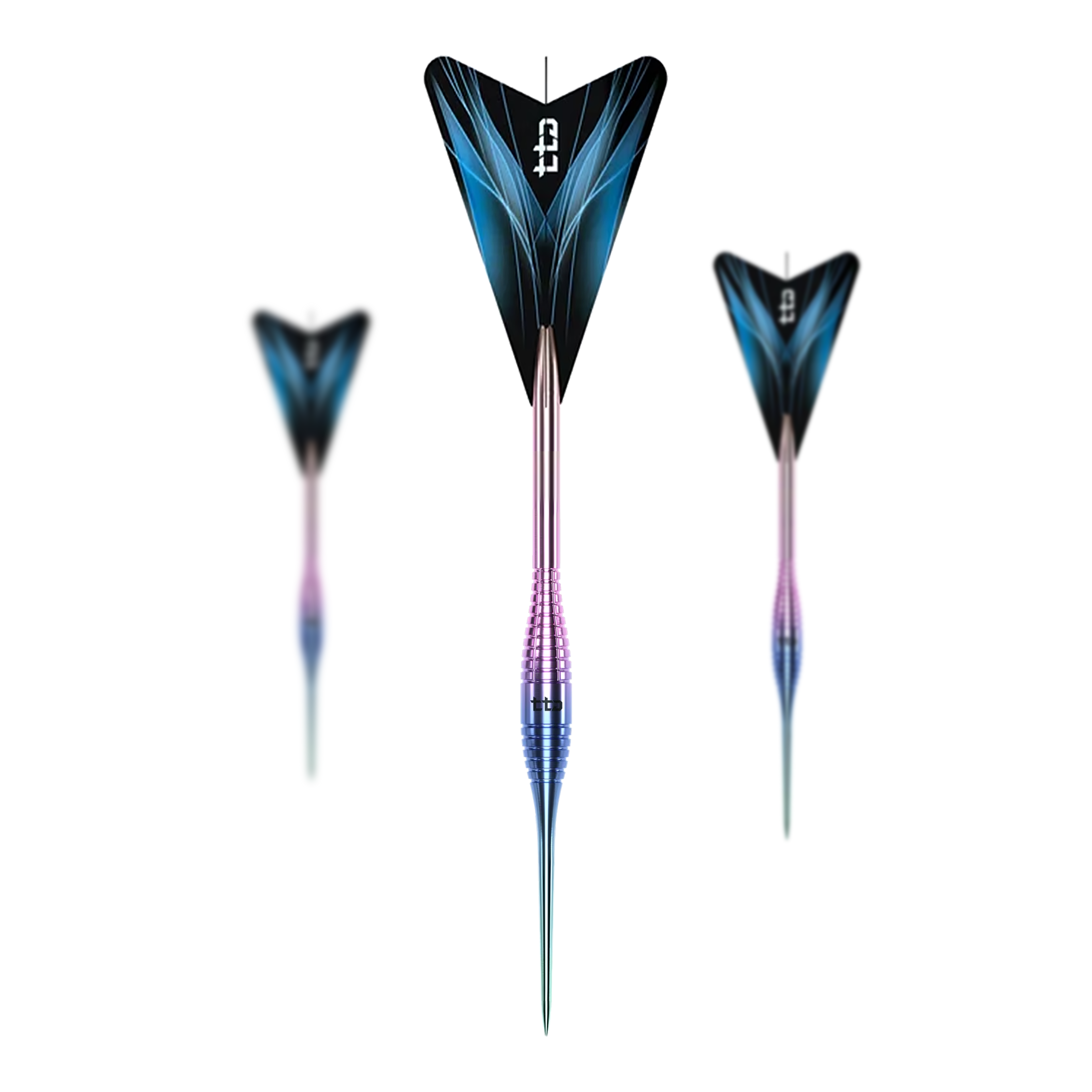 Dardos de acero Caliburn TTD Complete Titanium T2 Rainbow - 6 g Abgebildet ist ein Set der Caliburn TTD Complete Titanium T2 Rainbow Steeldarts - 6g. Das Set enthält hochwertige Steeldarts in Regenbogenoptik.