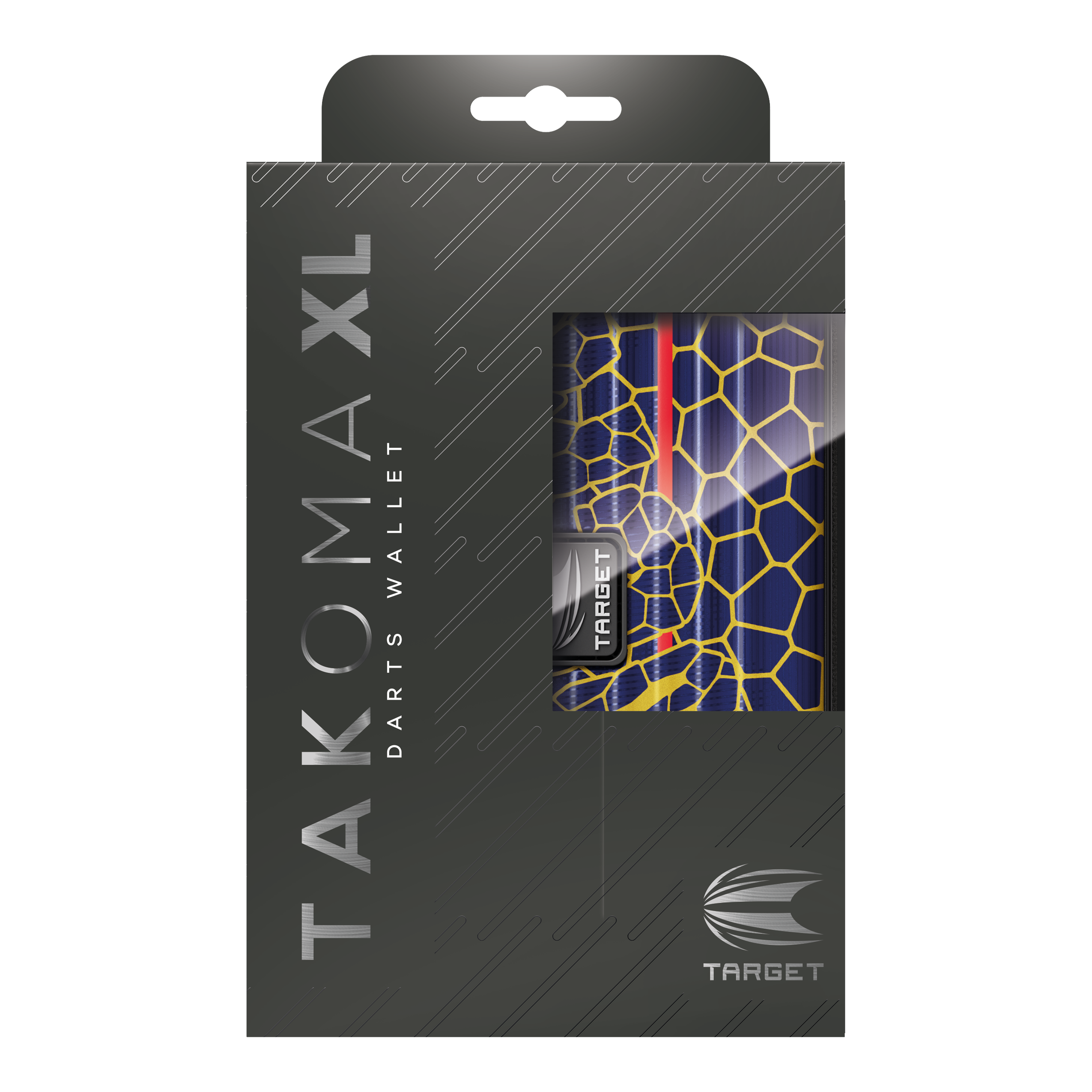 Estuche para dardos Target Takoma Josh Rock XL Das Bild zeigt die Verpackung des Produkts "Target Takoma Josh Rock XL Dartcase". Das Dartcase ist teilweise durch ein Fenster in der Verpackung sichtbar und hat ein buntes, grafisches Design.