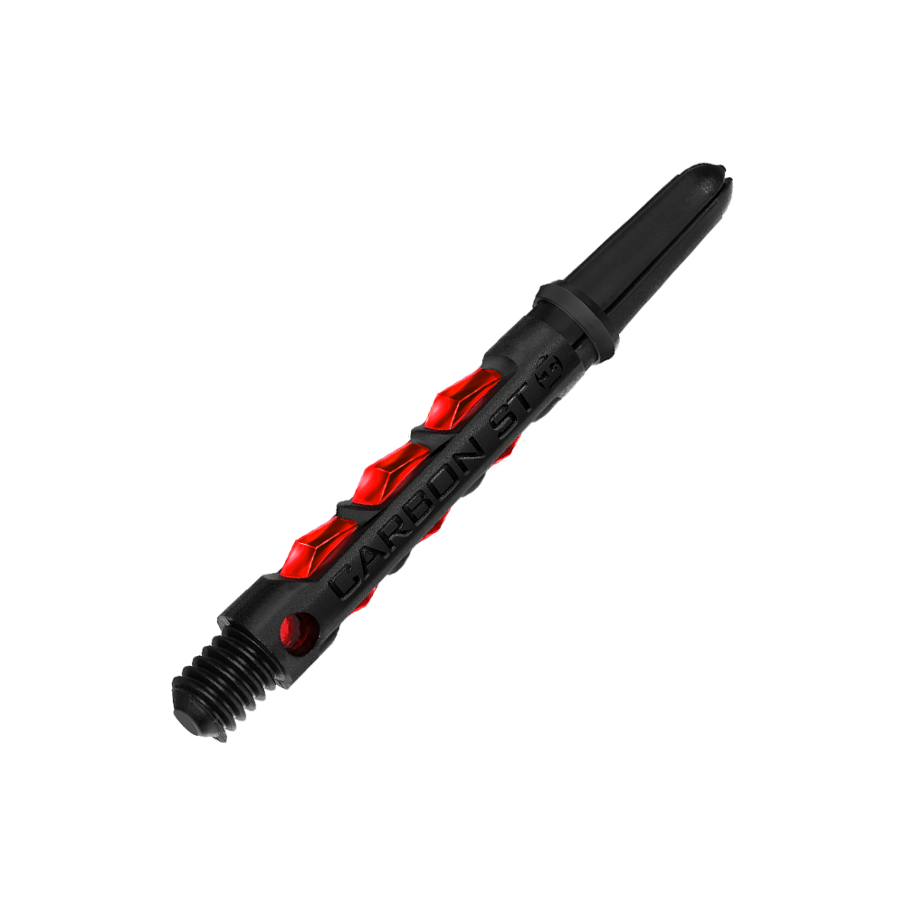 HR432_Harrows_Carbon_ST_Shafts_Rot_40mm_2 Das Bild zeigt einen Harrows Carbon ST Shafts in der Farbe Rot. Der Schaft ist schwarz mit roten Akzenten und hat eine robuste, moderne Optik.