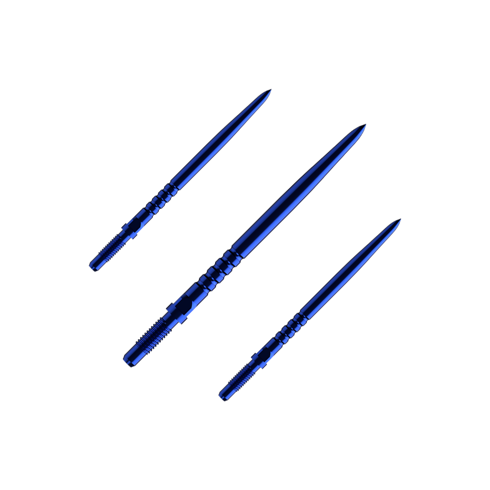 Puntas de dardo convertibles Bulls NL - Agarre anillado - Azul Hier sieht man ein Set aus mehreren RingedGrip Convertible Points in Blau, 32mm lang. Es sind Ersatzspitzen für Dartpfeile.