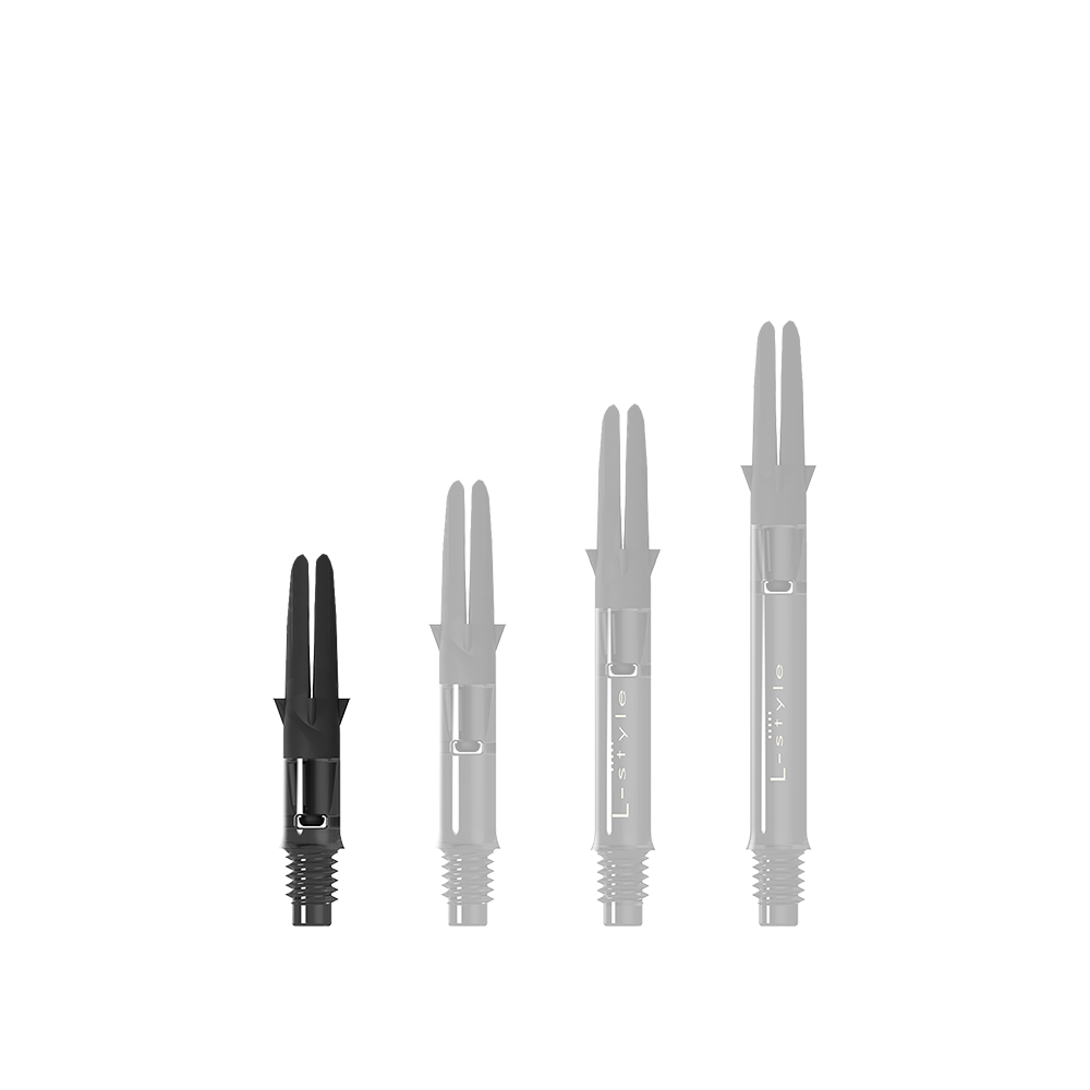 Flecha recta silenciosa de carbono estilo L - Negro Dieses Bild zeigt ein schwarzes, gerades Dartshaft ohne Kappen. Das Produkt ist als L-Style L-Shaft Carbon Silent Straight bekannt.