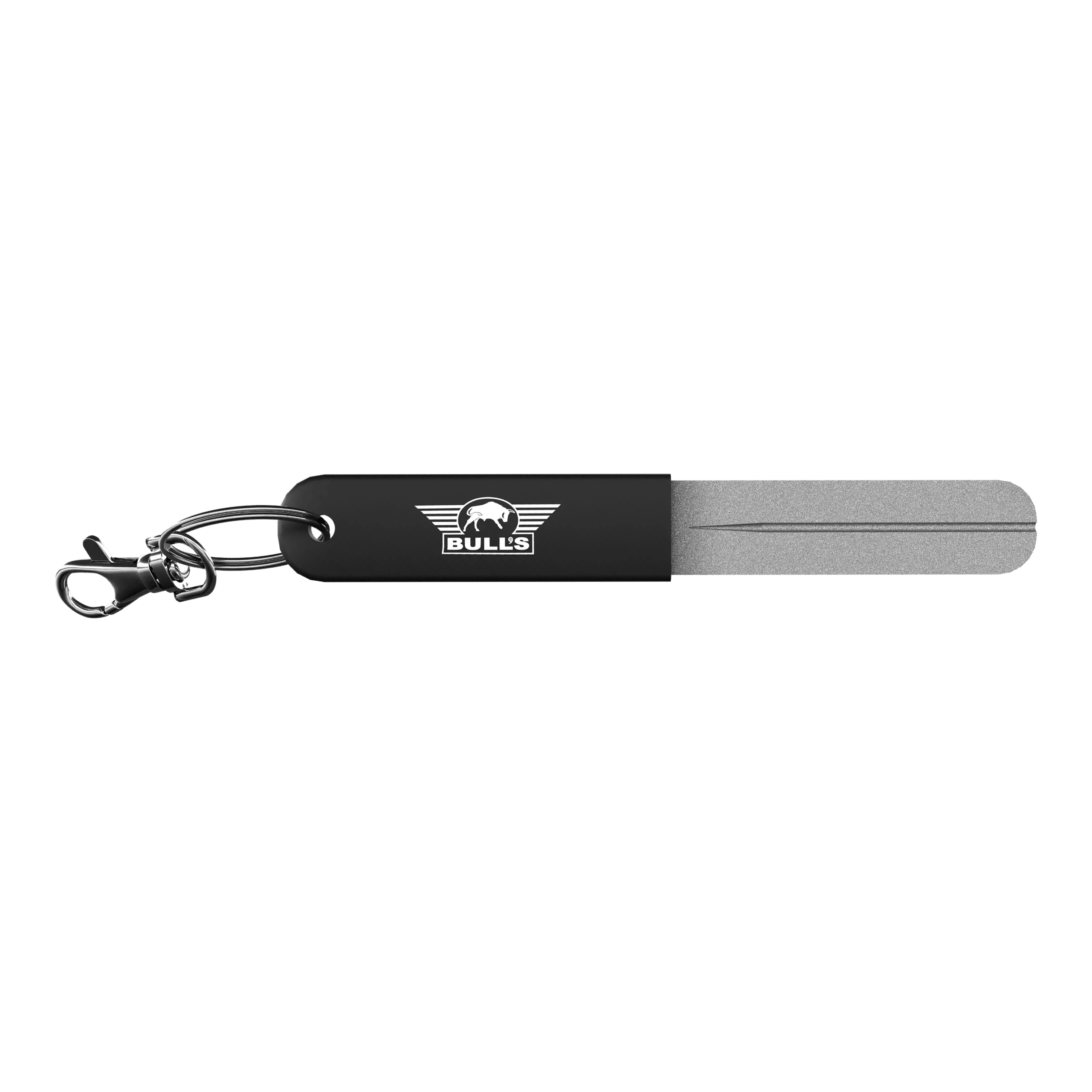 Piedra de afilar para afilador manual Bulls NL Der Bulls NL Hand Sharpener Schleifstein ist ein handlicher Schleifstein zum Schärfen von Dartspitzen. Das Bild zeigt den Schleifstein in einer Nahaufnahme.