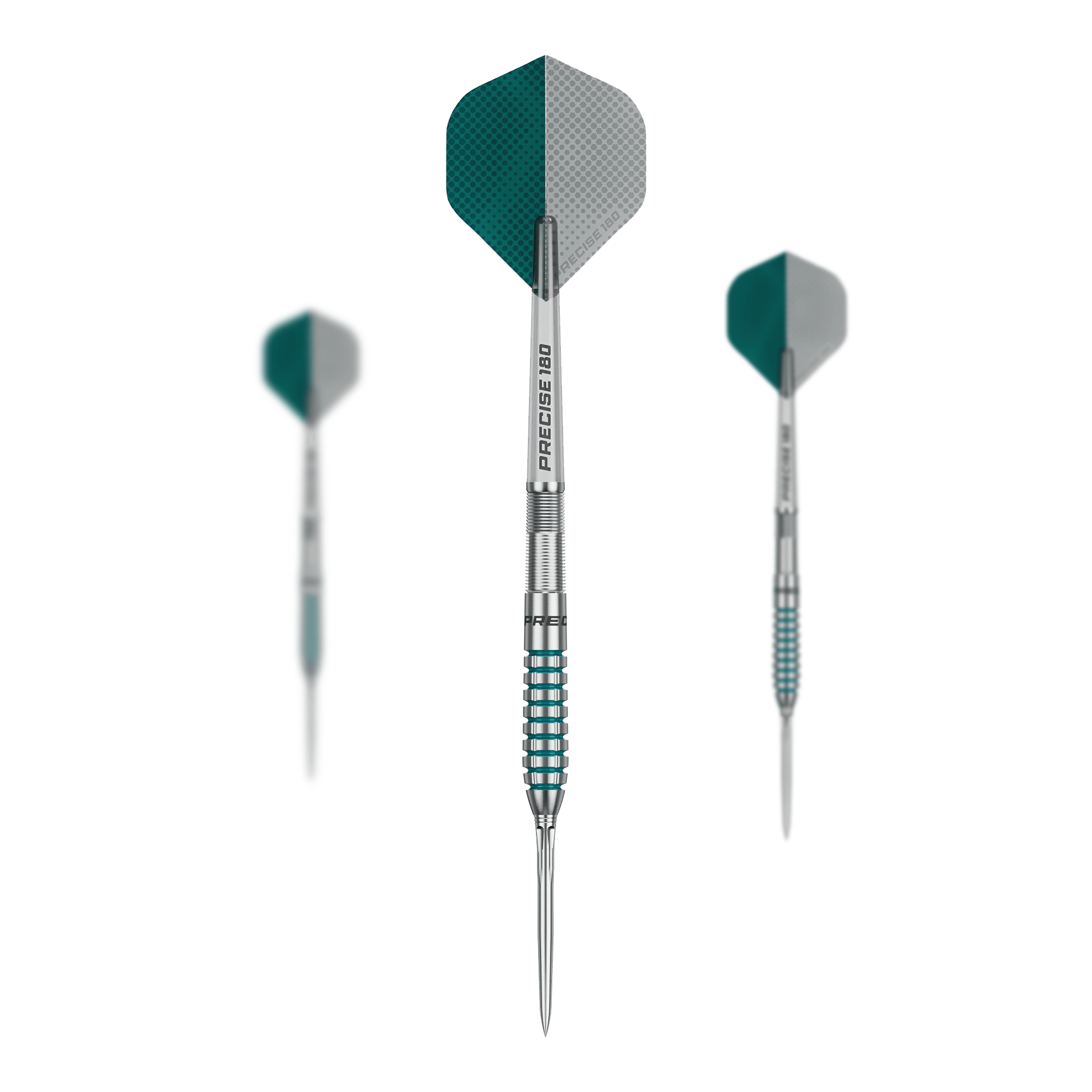 Auf dem Bild sieht man die Precise 180 MRV1 Steeldarts - 23g als Set. Das Set ist für das Dartspiel konzipiert.