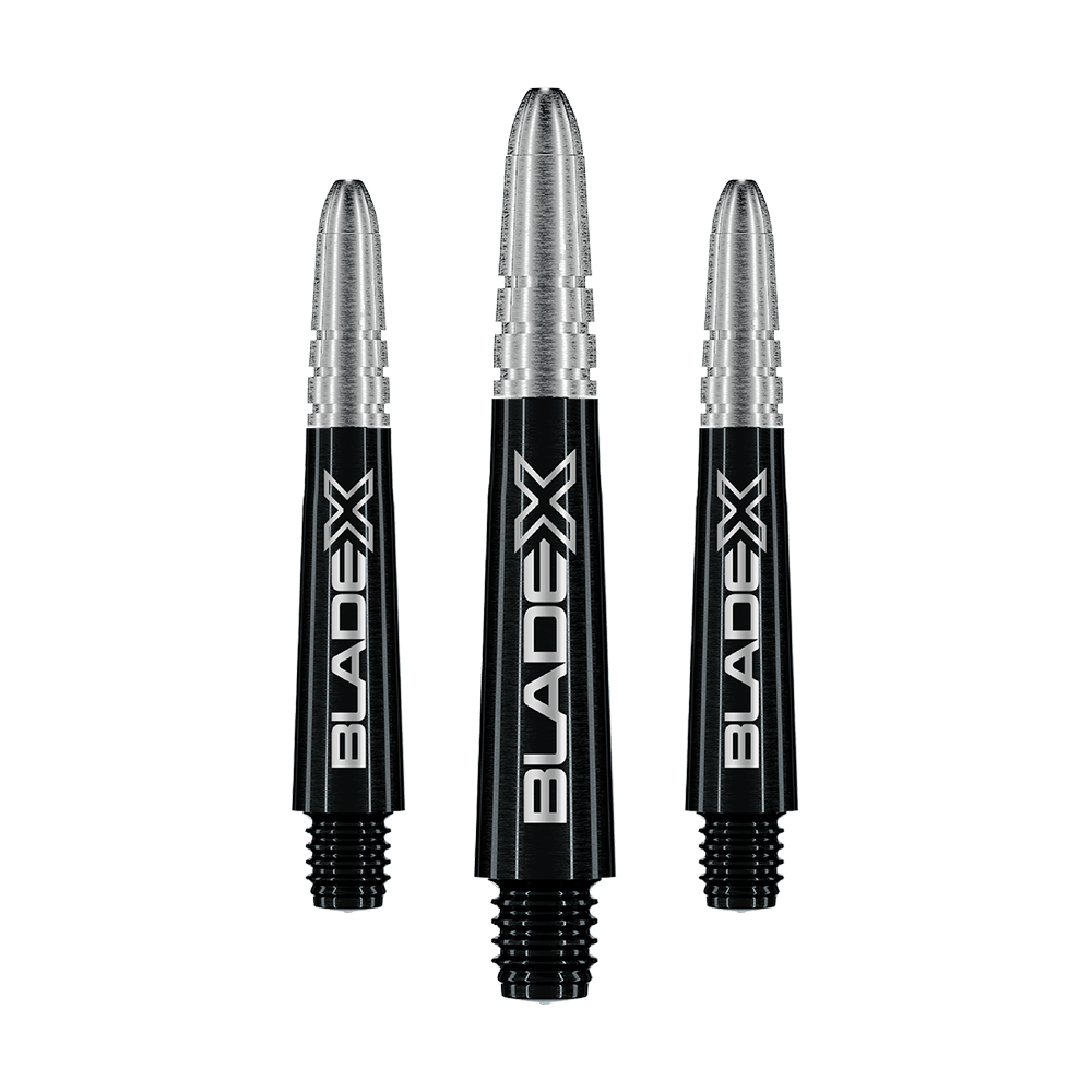 Varilla Winmau Vecta Blade X - Negra Gezeigt wird ein Set schwarzer Dartshafts mit der Bezeichnung Winmau Vecta Blade X, 34 mm. Das Set ist für Dartspieler geeignet.