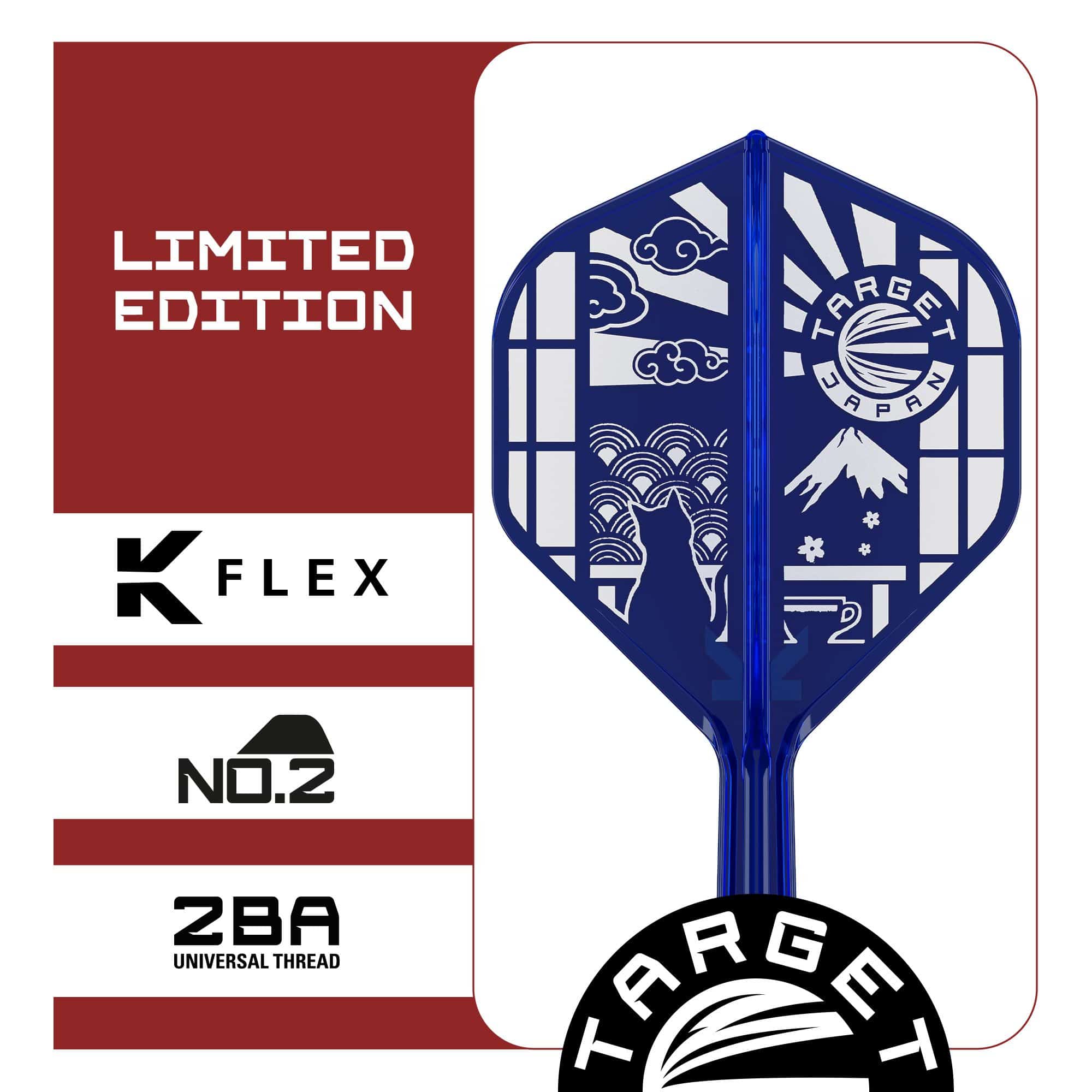 Vuelos estándar Target Japan K-Flex Blue Limited No2 Dieses Bild zeigt die Target Japan K-Flex Blue Limited No2 Standard Flights. Die Flights sind in blauer Farbe gestaltet.