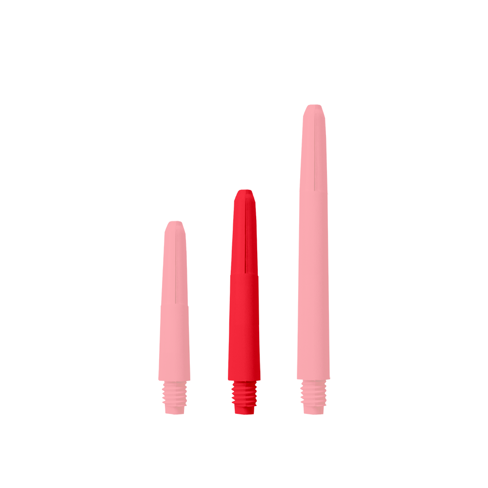 570_Nylon_Shafts_Rot_35mm_1R3IZOkte1BTZV Das Bild zeigt drei rote Nylon-Schäfte in unterschiedlichen Längen. Sie stehen nebeneinander auf weißem Hintergrund.
