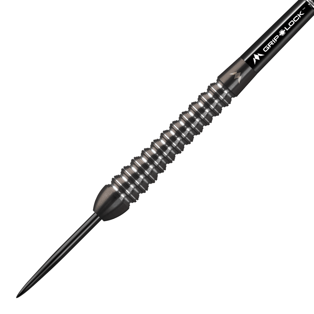 Dardos de acero Mission Spiro Modelo 2 - 22 g Dies ist ein Mission Spiro Model 2 Steeldart mit einem Gewicht von 22 Gramm. Der Dart hat ein silbernes, gerilltes Barrel und eine schwarze Grip-Lock-Schäfte.