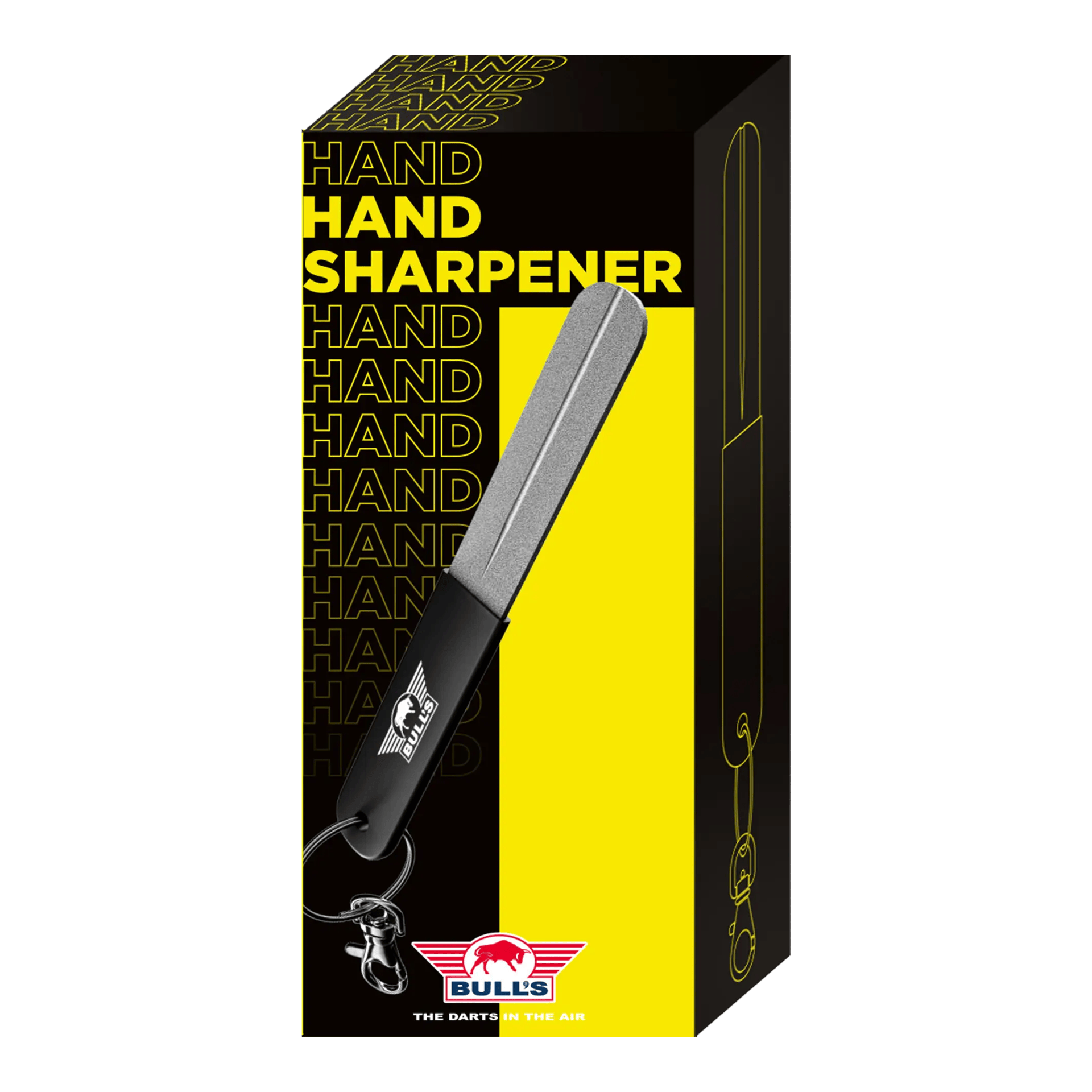 Piedra de afilar para afilador manual Bulls NL Hier sieht man den Bulls NL Hand Sharpener Schleifstein, geeignet zum Nachschärfen von Darts. Das Produkt wird aus einer weiteren Ansicht präsentiert.
