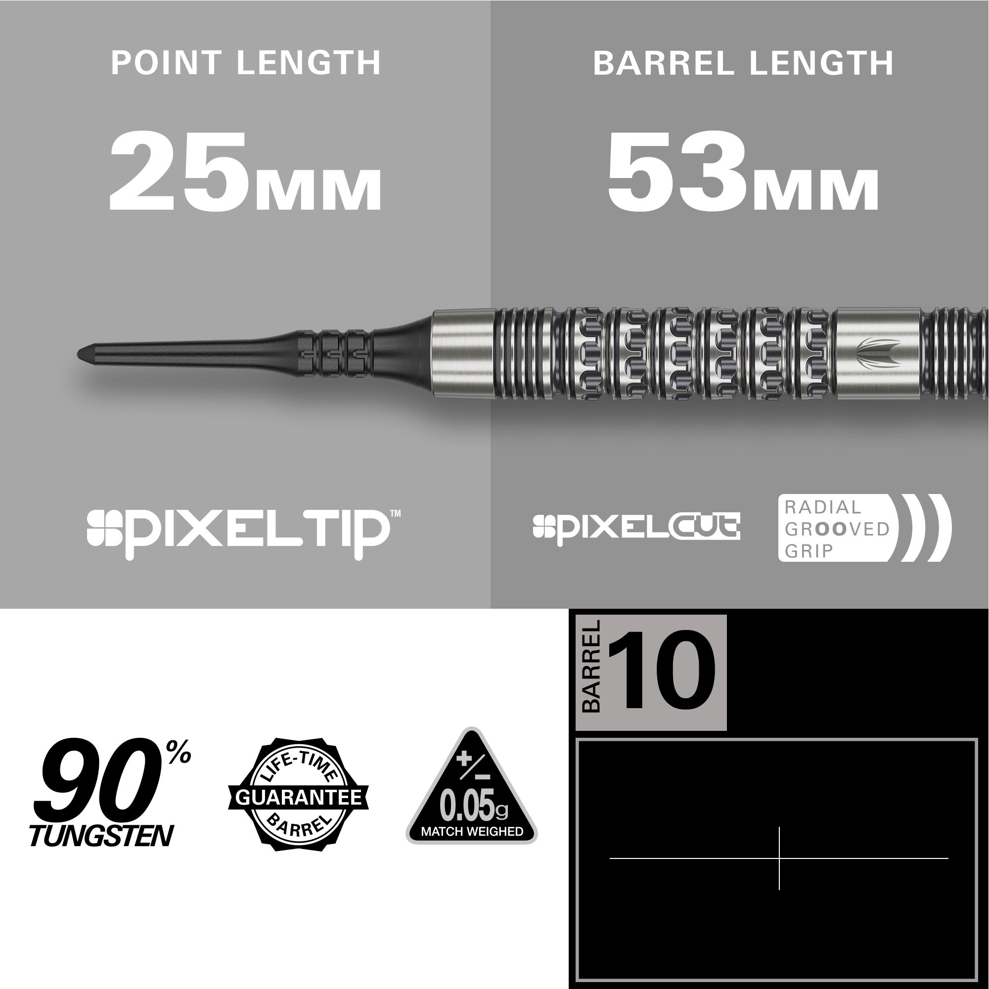 Gezeigt wird das Produkt Target Redux 10 Softdarts - 18g. Die Softdarts sind als Set zu sehen.