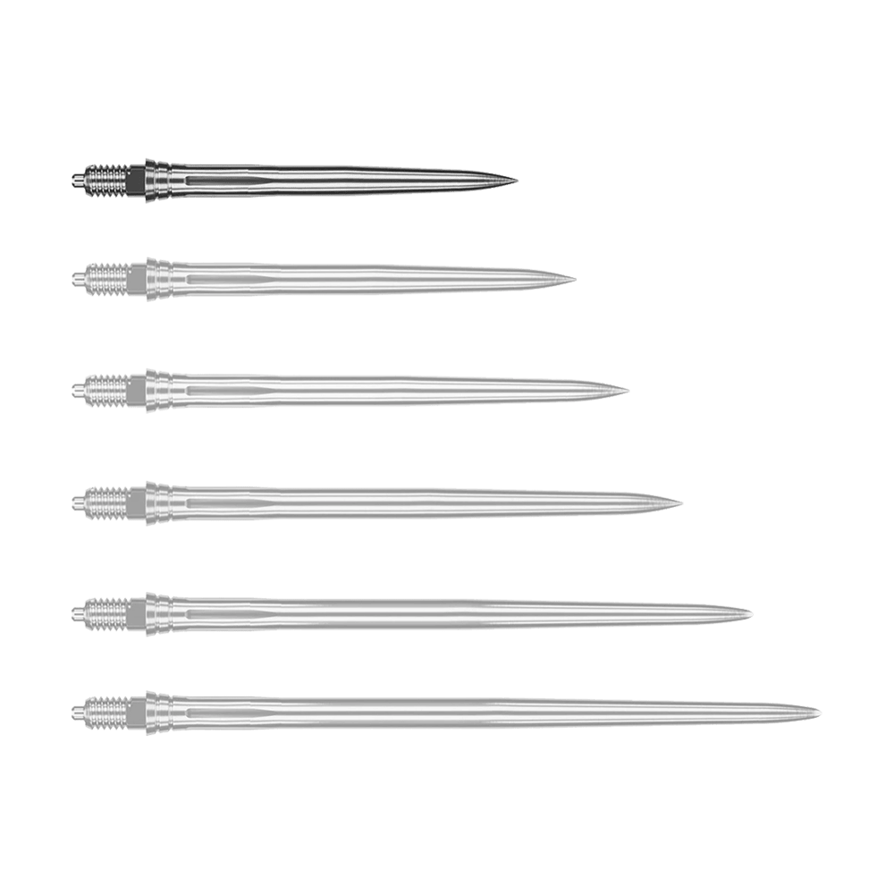 Puntas de dardo Caliburn EZ-EVO - Lisas - Plateadas Abgebildet wird eine weitere glatte silberne Dartspitze, vermutlich in einer anderen Perspektive. Die Spitze scheint aus Metall zu bestehen.