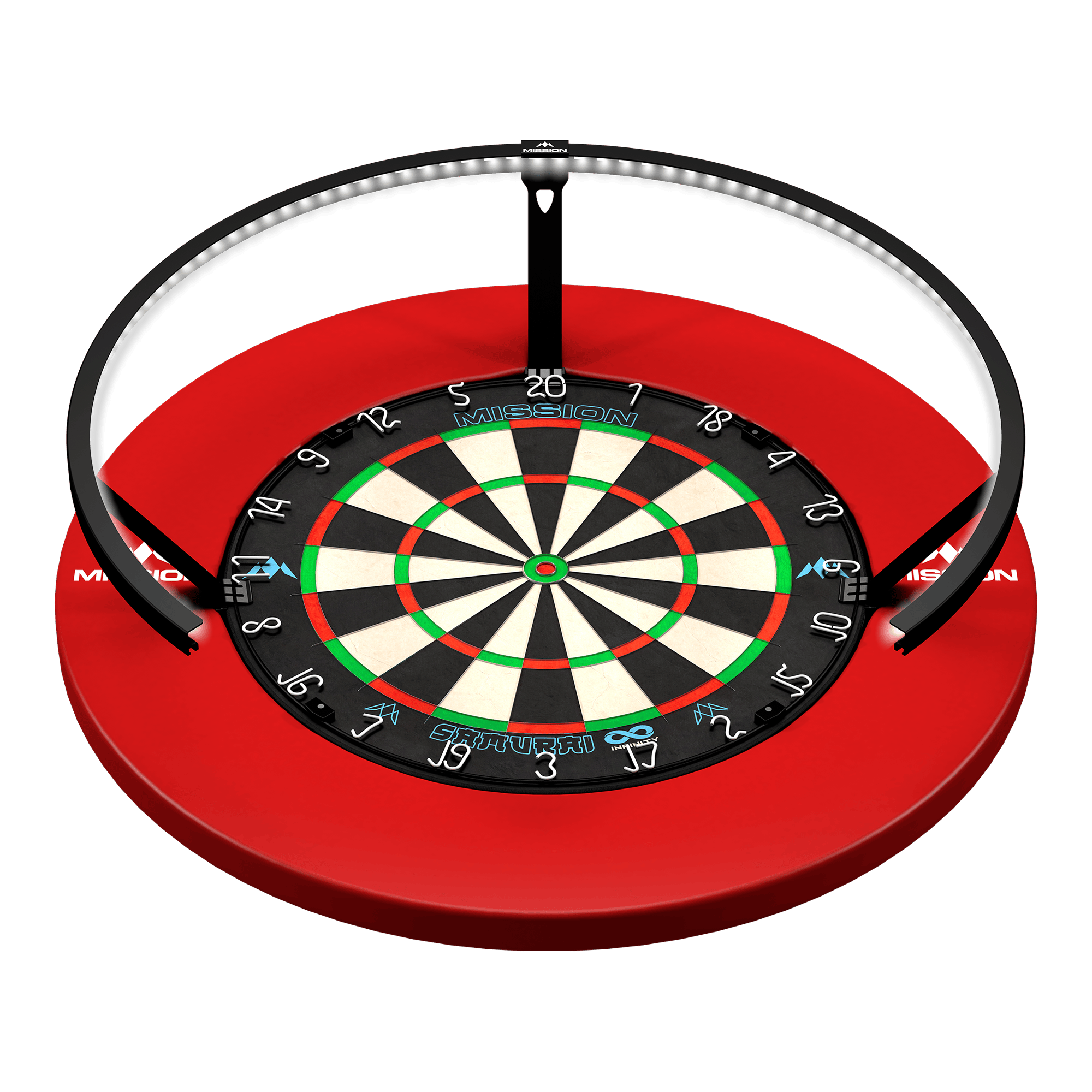 Iluminación LED para diana Mission Torus 270 - Negra Abgebildet ist die Mission Torus 270 LED Dartboard Beleuchtung in Schwarz. Die Beleuchtung sorgt für optimale Ausleuchtung des Dartboards.