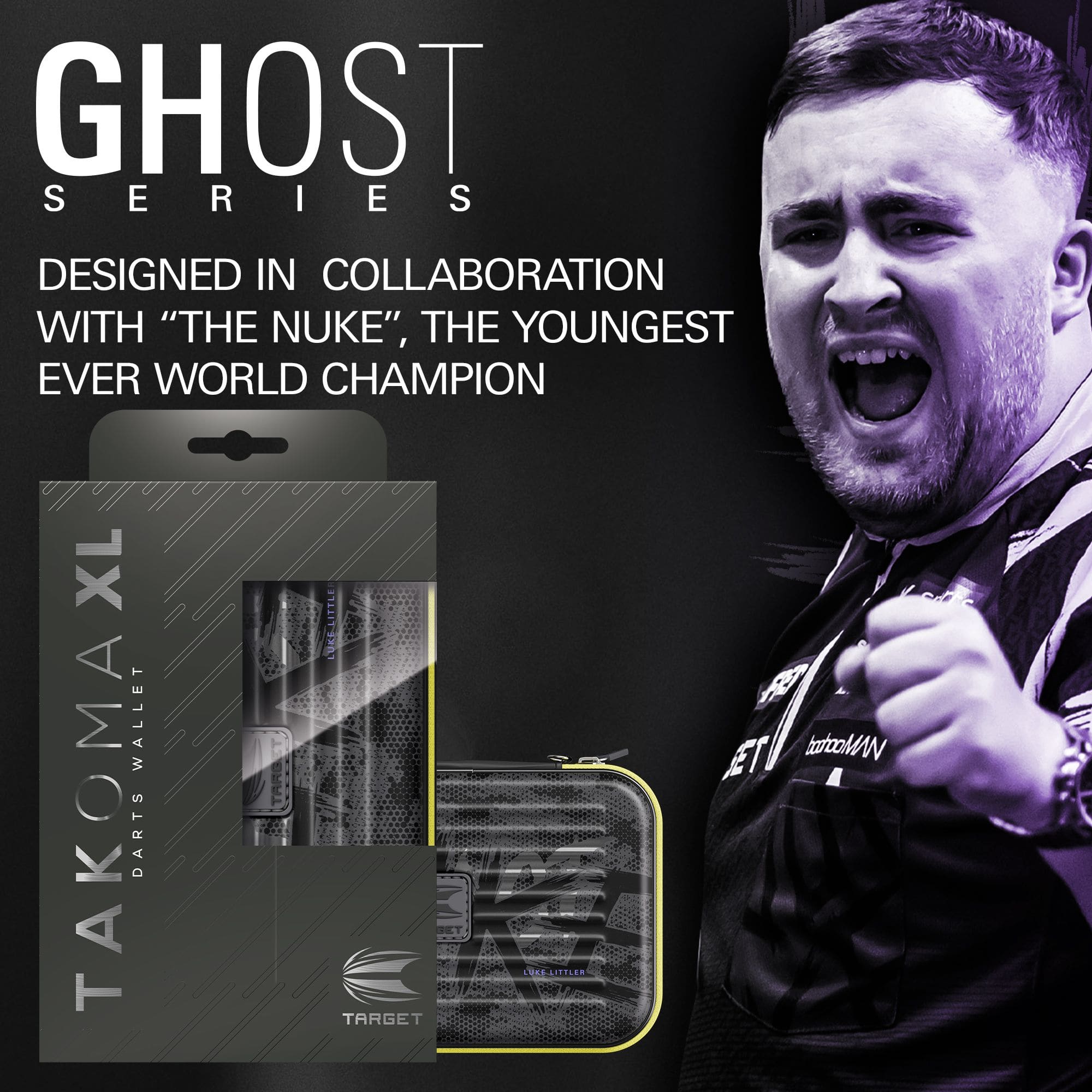 Estuche para dardos Takoma XL Ghost Series Luke Littler Zu sehen ist das Takoma XL Ghost Series Luke Littler Dartcase. Das Dartcase ist modern gestaltet und dient zur Aufbewahrung von Darts.