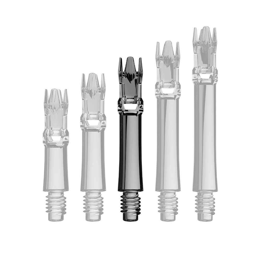 Ejes de repuesto L-Style L-System - Negro transparente Das Produkt zeigt einzelne Ersatzshafts in durchsichtigem Schwarz. Die Shafts liegen parallel.