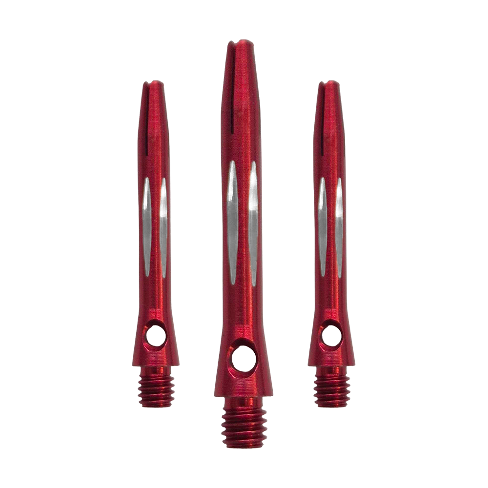 Ejes de aluminio con corte de diamante - Rojo - 35 mm Hier sieht man den Diamond Cut Aluminium Shafts - Rot - 35mm als Set. Es sind mehrere rote Aluminium-Dartschäfte mit Diamantschliff im Set enthalten.