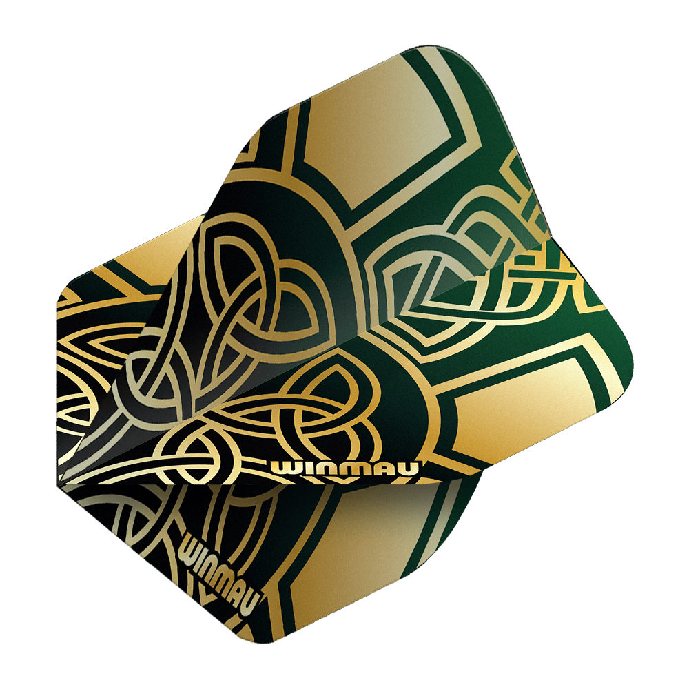 Winmau Prism Delta Brendan Dolan Celtic Knot Black Gold No2 Vuelos estándar Gezeigt werden die Winmau Prism Delta Brendan Dolan Celtic Knot Black Gold No2 Standard Flights. Die Flights sind für Darts mit einem auffälligen keltischen Design gestaltet.