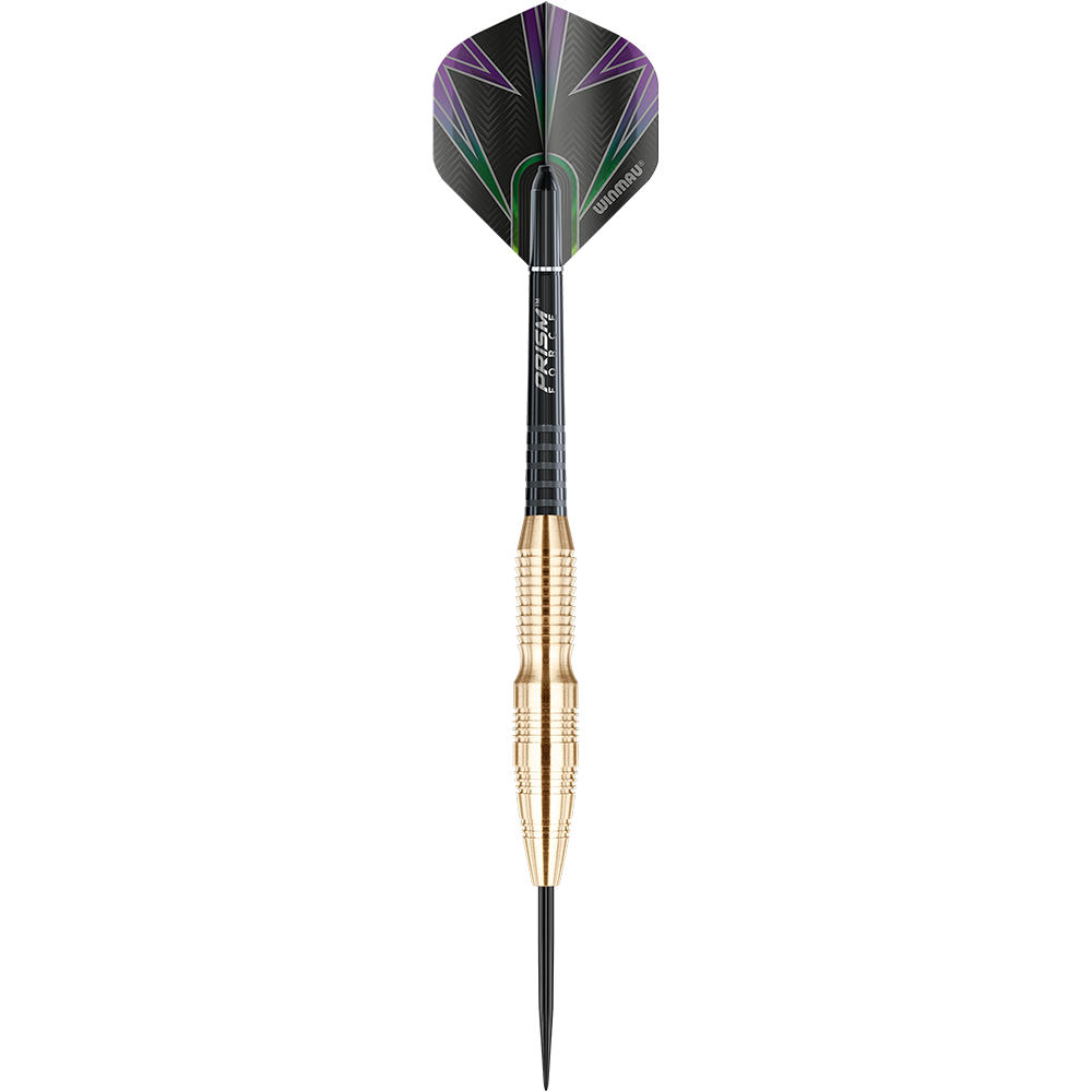 1224_Winmau_Simon_Whitlock_Brass_Steeldarts_1C5xuuCdsfzTQN Winmau Simon Whitlock Brass Steeldarts liegen nebeneinander. Die Oberfläche und Flights sind zu erkennen.