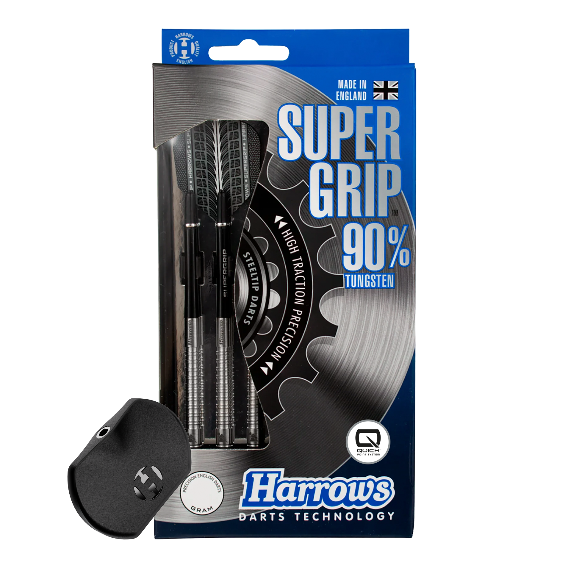 Dardos de acero Harrows Supergrip 90 Quick Point Abgebildet ist der Harrows Supergrip 90 Quick Point Steeldarts. Die Dartpfeile sind detailliert dargestellt.