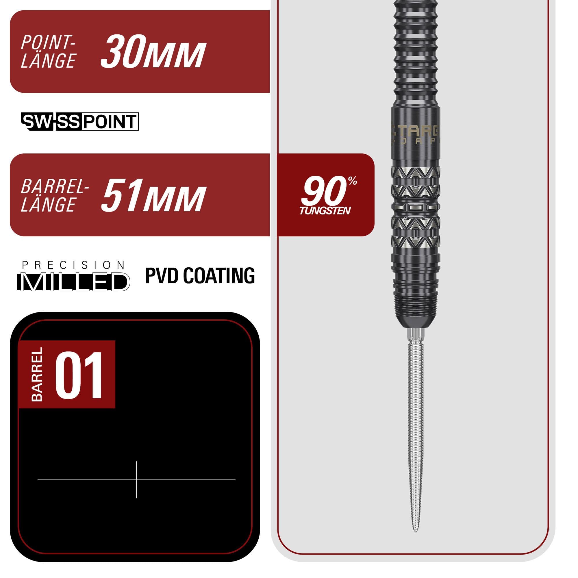 Dardos Target Japan Black Marque Creed Swiss Point de acero - 23 g Target Japan Black Marque Creed Swiss Point Steeldarts - 23g werden präsentiert. Die Darts sind elegant und modern im Design.