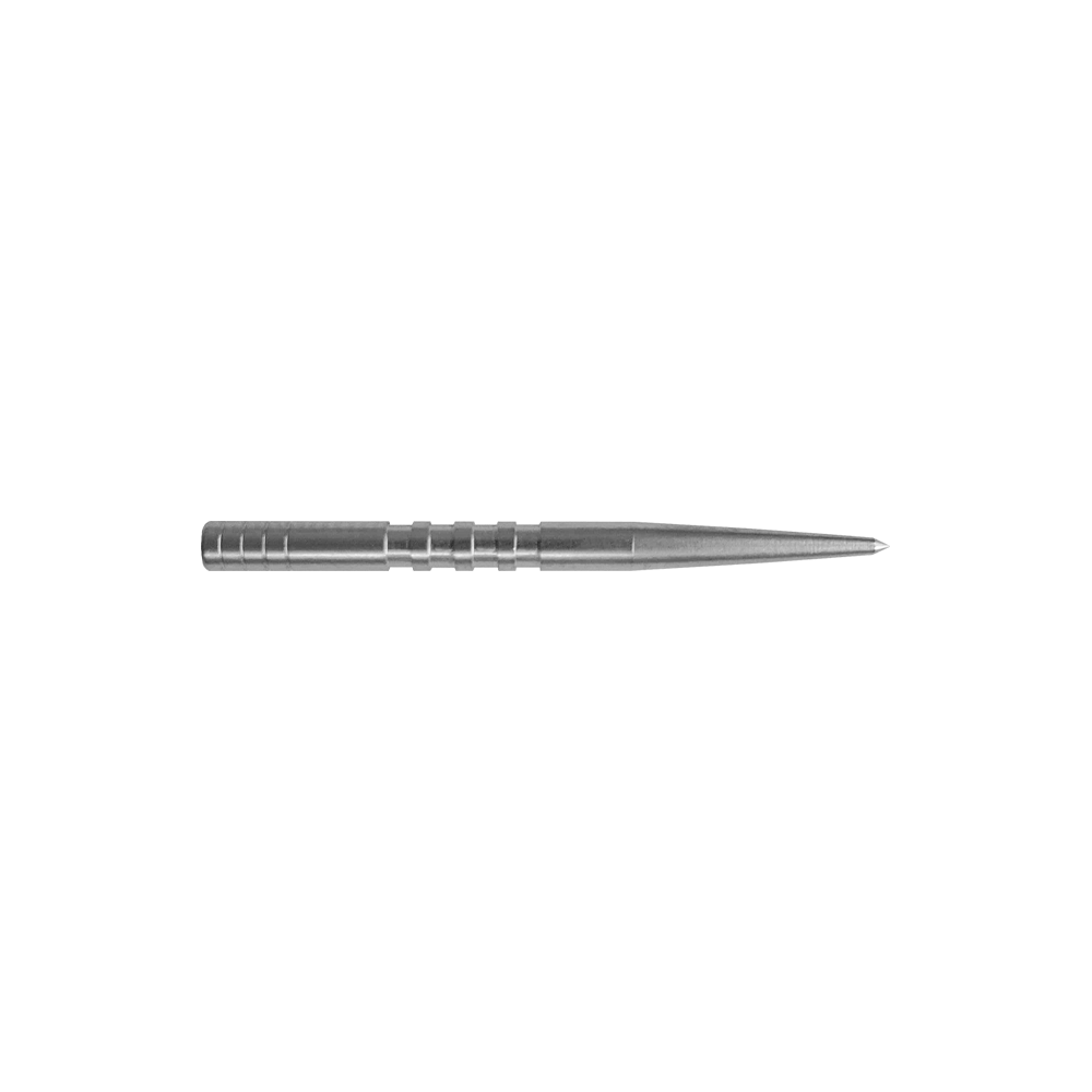 Puntas de dardo Condor Beak Point con corte Auf dem Bild ist eine silberne Dartspitze mit mehreren kleinen Einkerbungen zu sehen. Sie ist lang, schmal und läuft spitz zu.