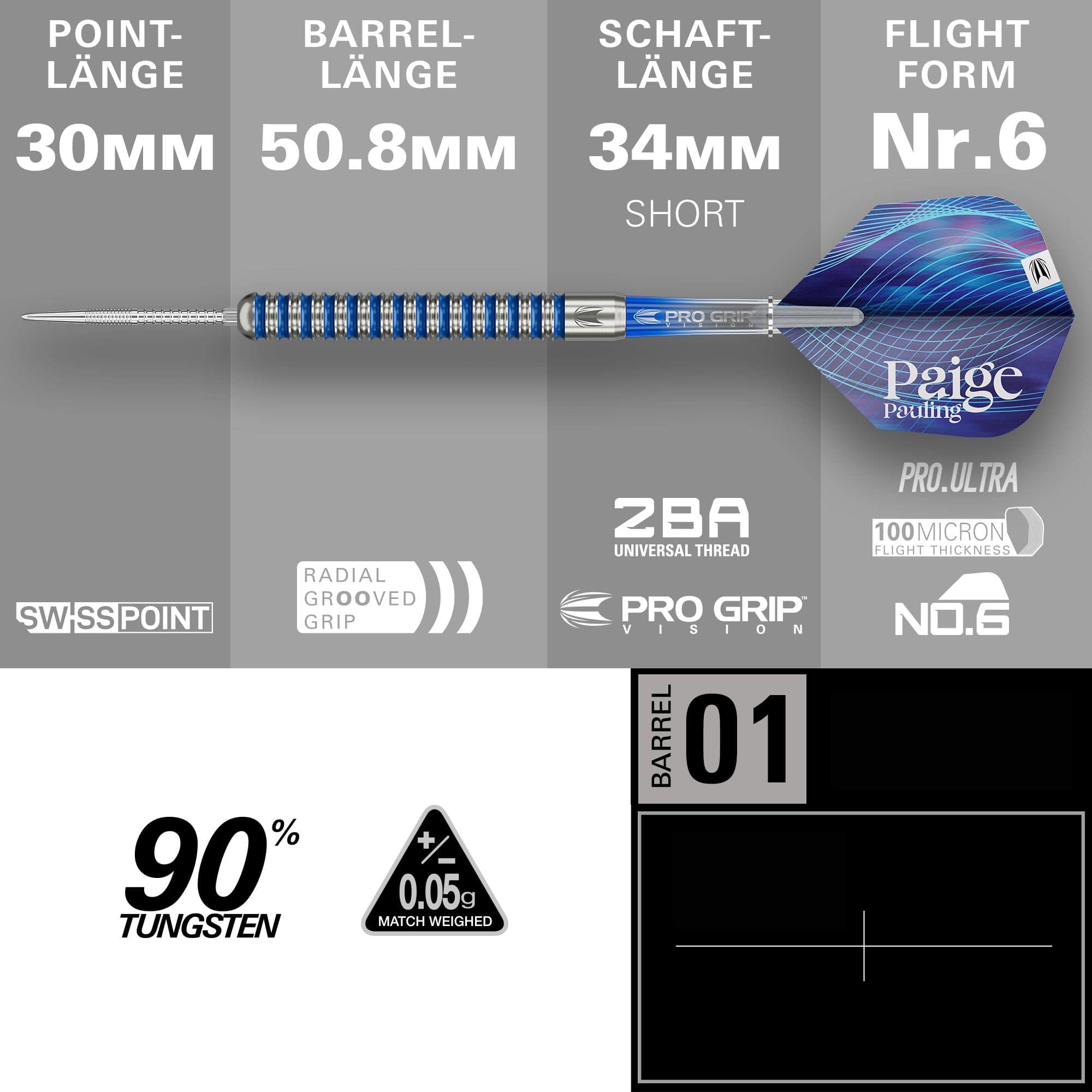 Dardos Steeldarts Target Paige Pauling GEN1 Swiss Points - 22 g