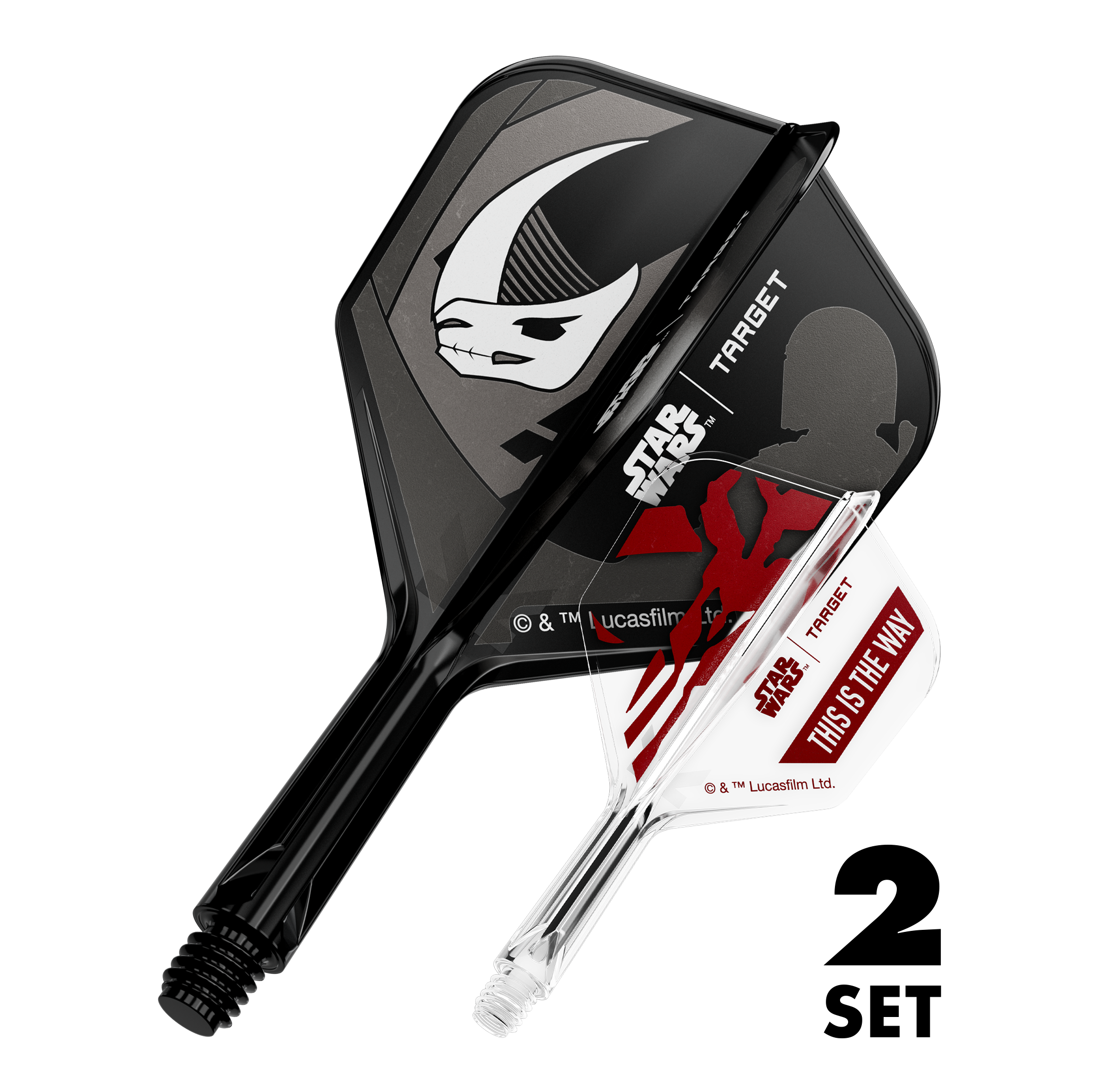 Set Target Star Wars K-Flex Mandalorian No6 Vuelos Zwei Dart-Flügel-Sets mit Mandalorianer-Design, bekannt aus Star Wars. Die Flights sind 19 mm groß und für Dartpfeile geeignet.