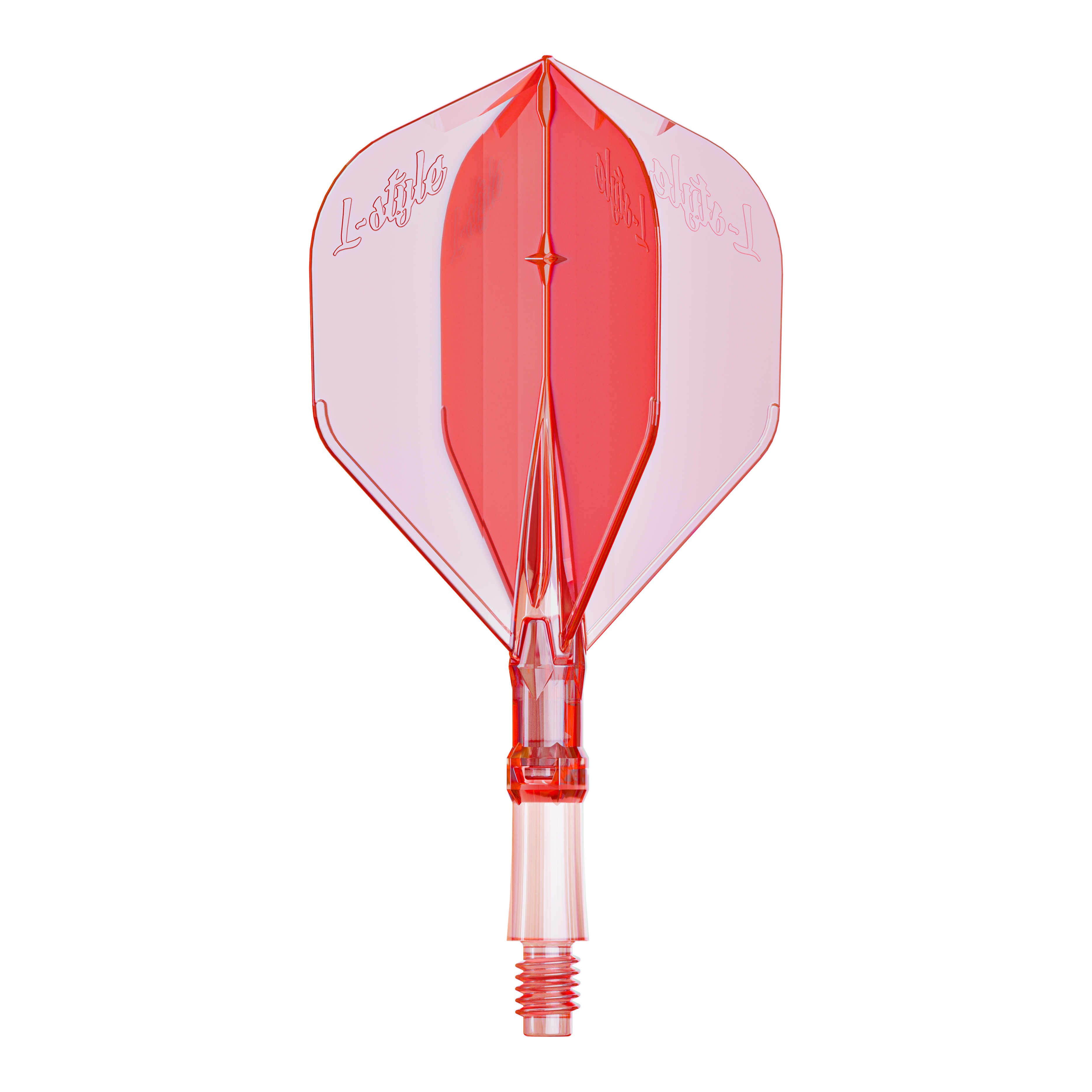 Vuelos L-Style L-System - Rojo transparente Auf diesem Bild sieht man ein Set L-Style L-System Flights in klarrot, kleine Größe 190. Es ist ein Zubehör für Dartpfeile.