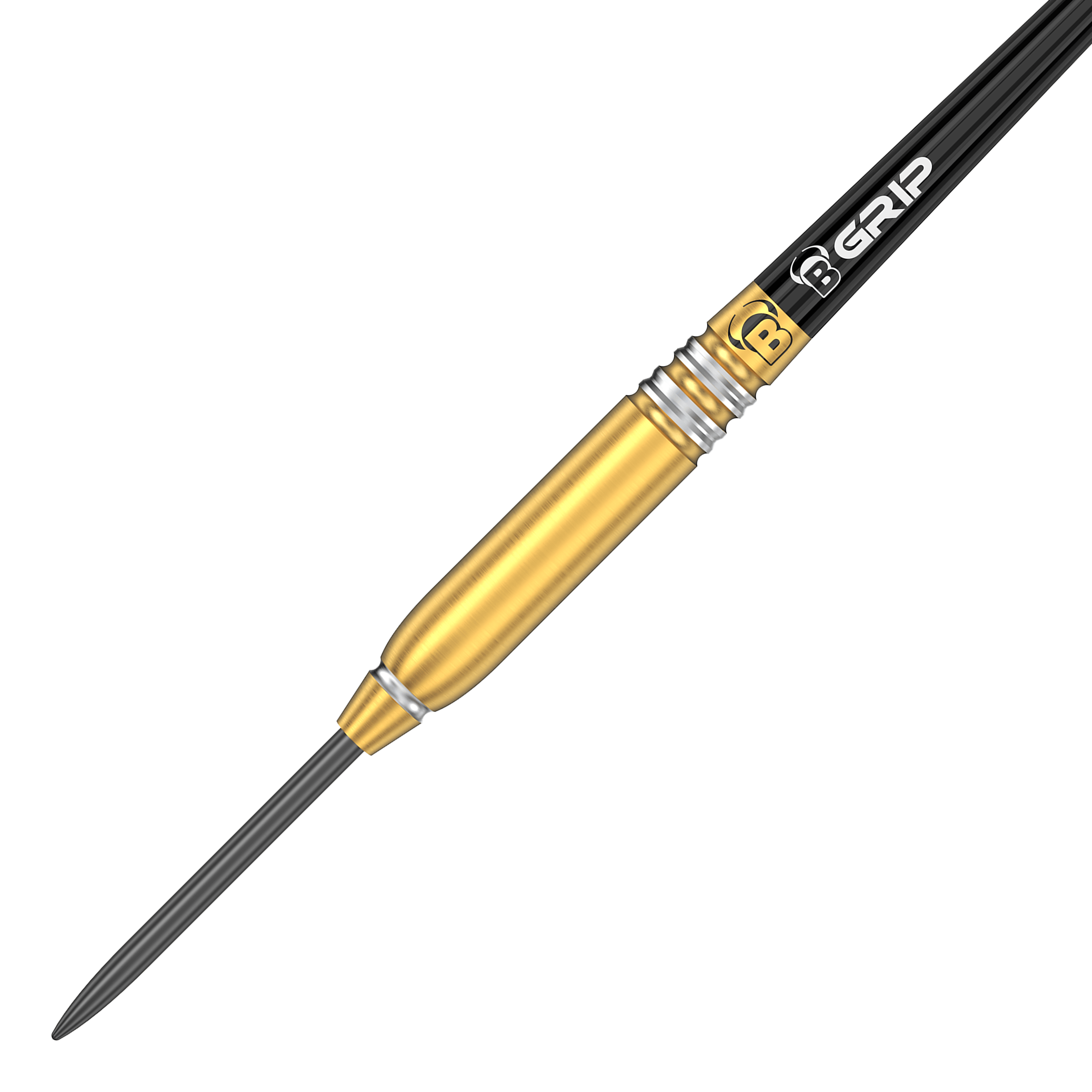 Bulls Patrick Geeraets Dardos de acero - 23g Das Bild zeigt einen Bulls Patrick Geeraets Steeldart mit einem Gewicht von 23 Gramm. Der Dart hat einen goldfarbenen Barrel und einen schwarzen Schaft mit der Aufschrift "GRIP".