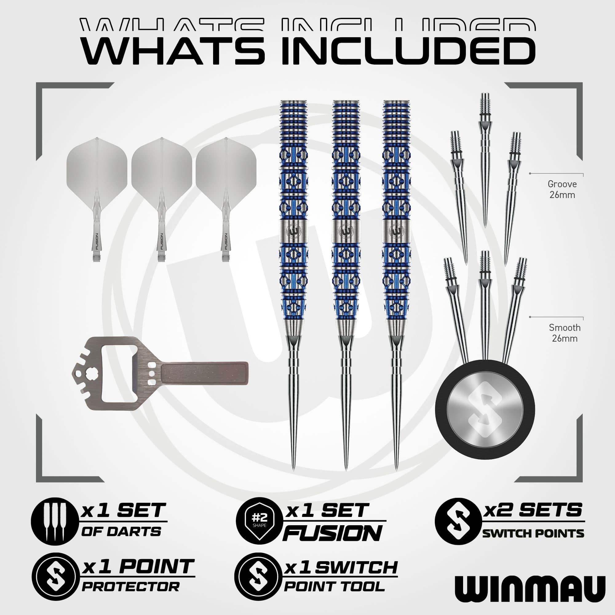 Dardos de acero con punta de cambio cónica Winmau Lunaris Hier sind Winmau Lunaris Tapered Switch Point Steeldarts abgebildet. Die Darts besitzen eine besondere Form für präzise Würfe.