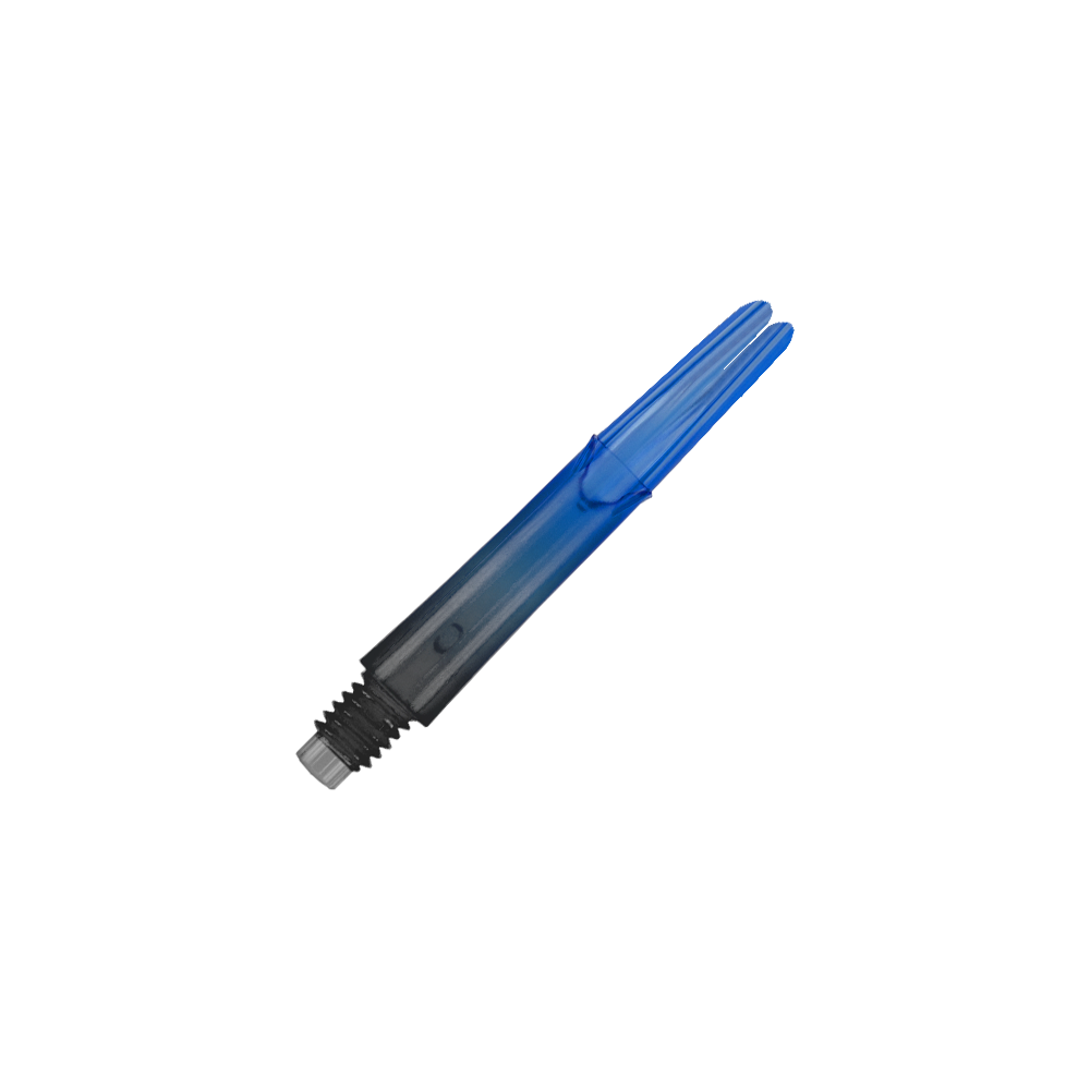 Varilla L-L-Style-Shaft Locked Straight Natural9 de dos tonos - Azul Auf dem Bild ist ein blauer, transparenter Dart-Schaft zu sehen. Der Schaft hat ein gerades Design und ein schwarzes Gewinde am unteren Ende.